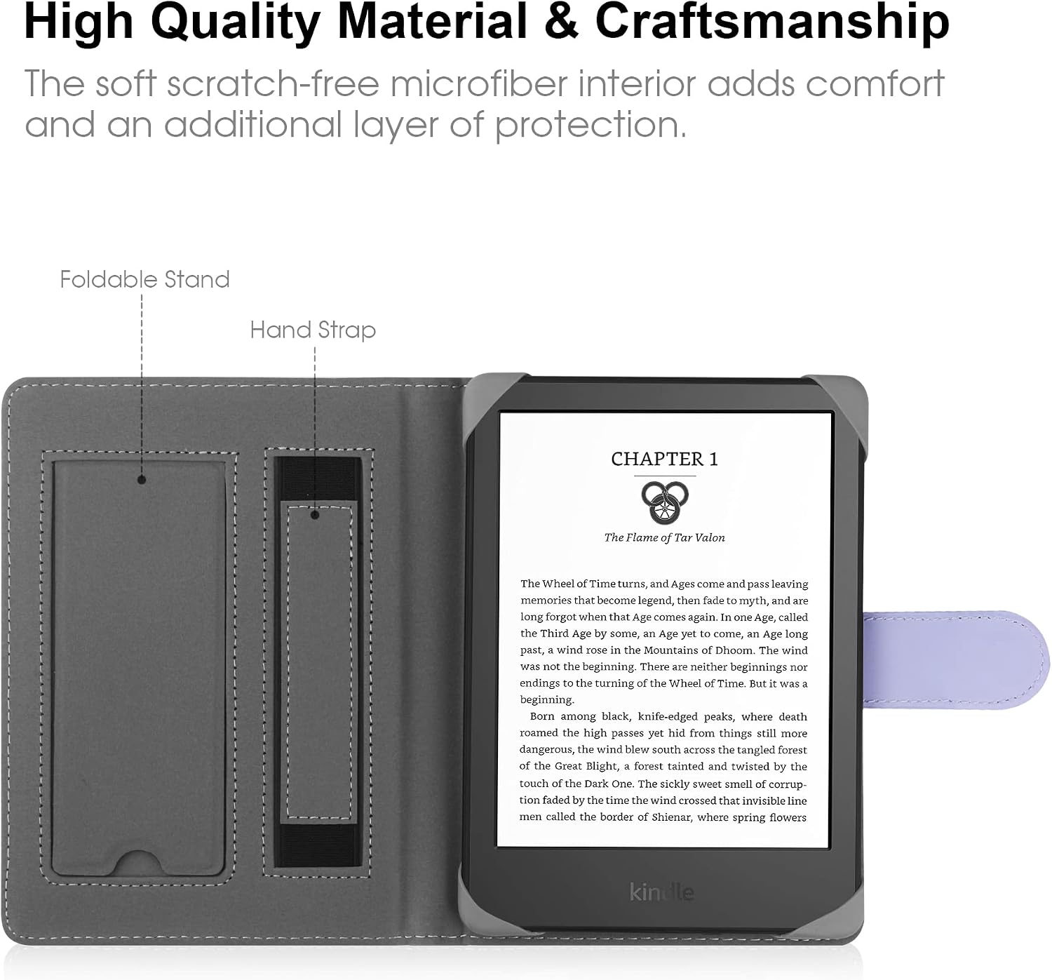 HoYiXi Universal Case Compatible with 6.8" Kindle Paperwhite/6" All-new Kindle 2022&2019/Kobo Clara HD/Kobo Clara 2E Leather Stand Cover for 6-6.8'' Pocketbook/Tolino E-Book Reader, Light Purple