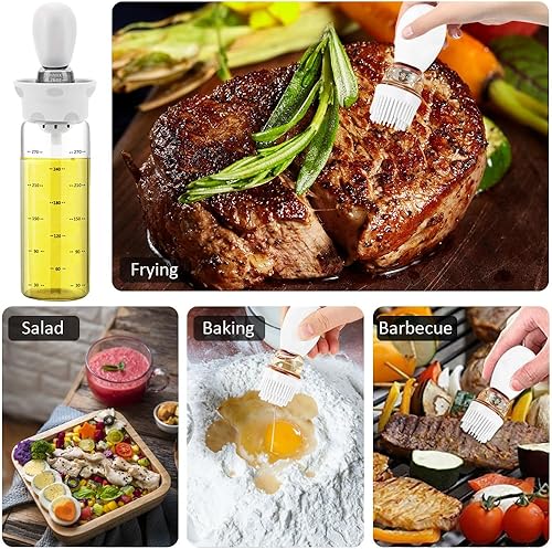 Miniatura 7 de TINMIX Dispensador de aceite de oliva  Botella dispensadora de aceite de vidrio de 10.1 fl oz con cepillo de untado para cocinar salsa de vinagre de