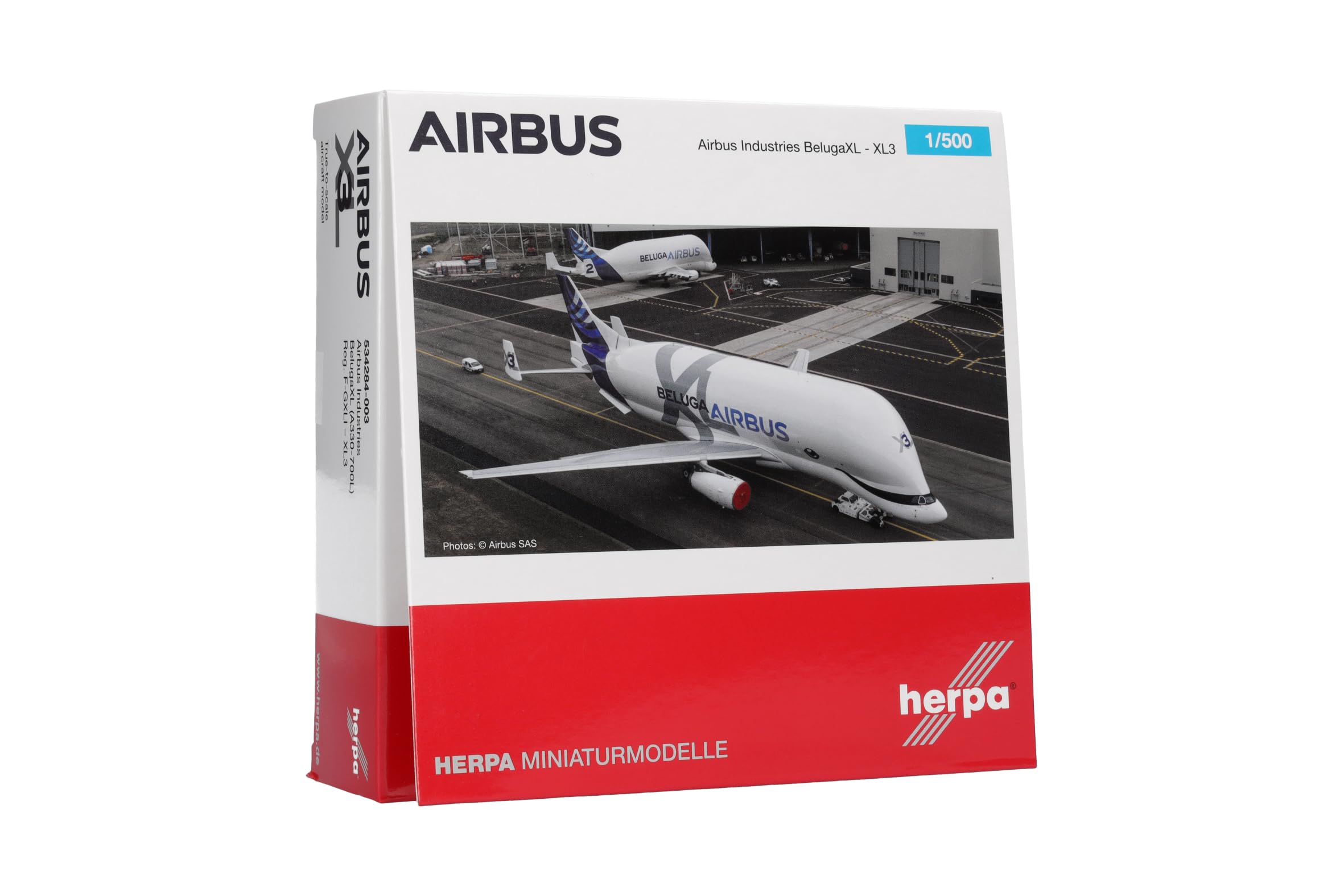Herpa Modellflugzeug Airbus Industries BelugaXL - XL#3 - F-GXLI Miniatur im Maßstab 1:500, Sammlerstück, Flugzeug Modell ohne Standfuß, Metall