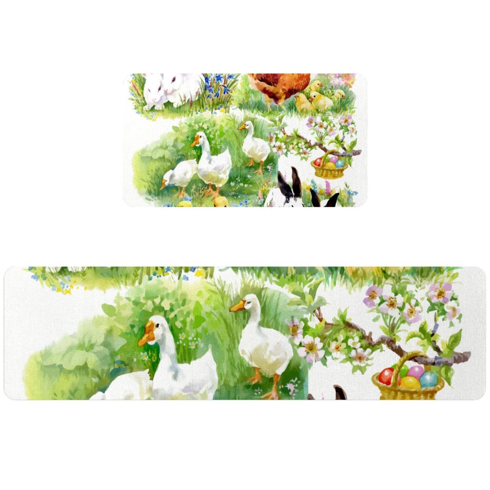 Juego de 2 alfombrillas de cocina con animales del campo para un hogar alegre y limpio