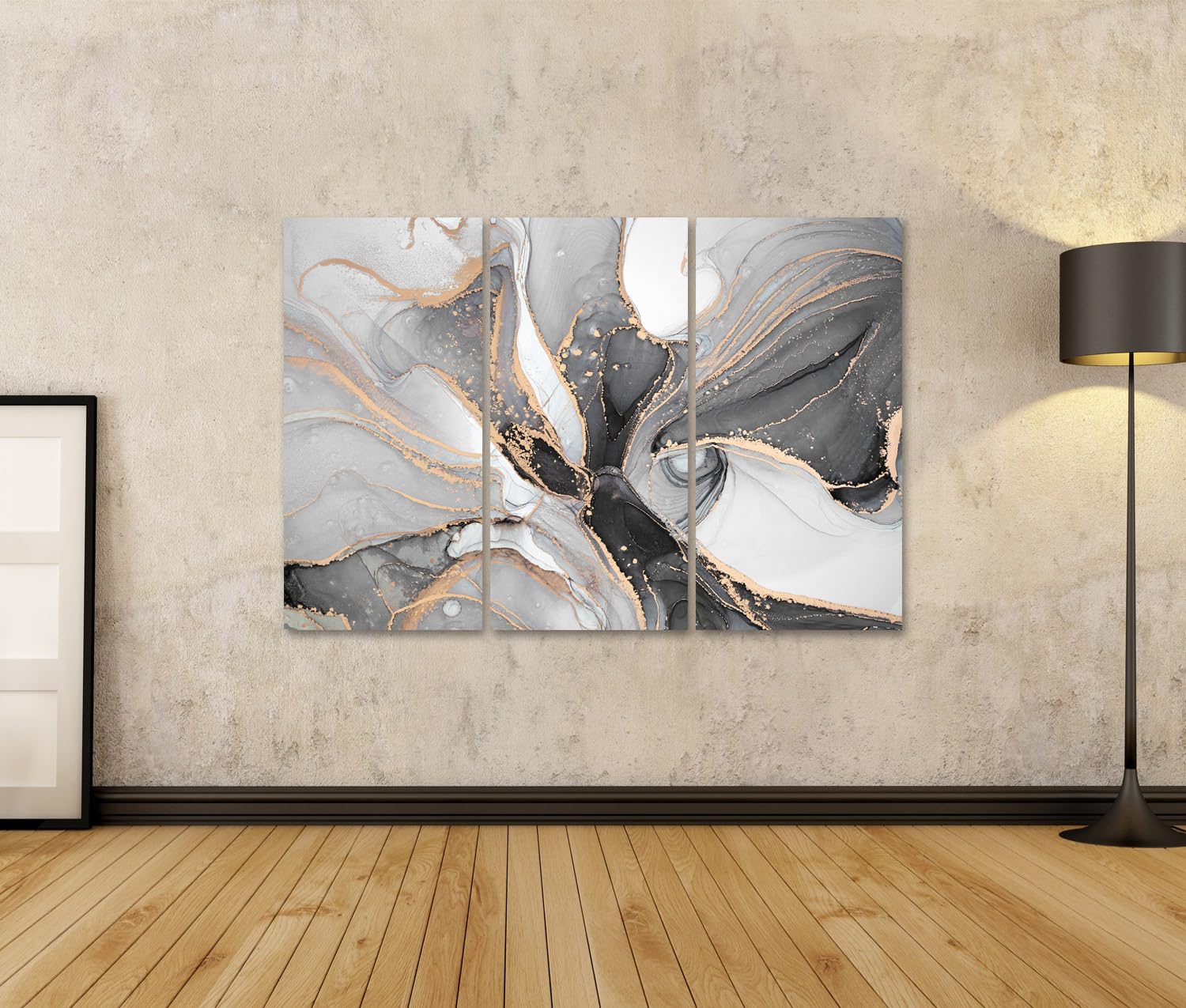 islandburner Prime Bild auf Leinwand Abstrakte Marmor Textur Graue und Goldene Farben Bilder Wandbilder Poster
