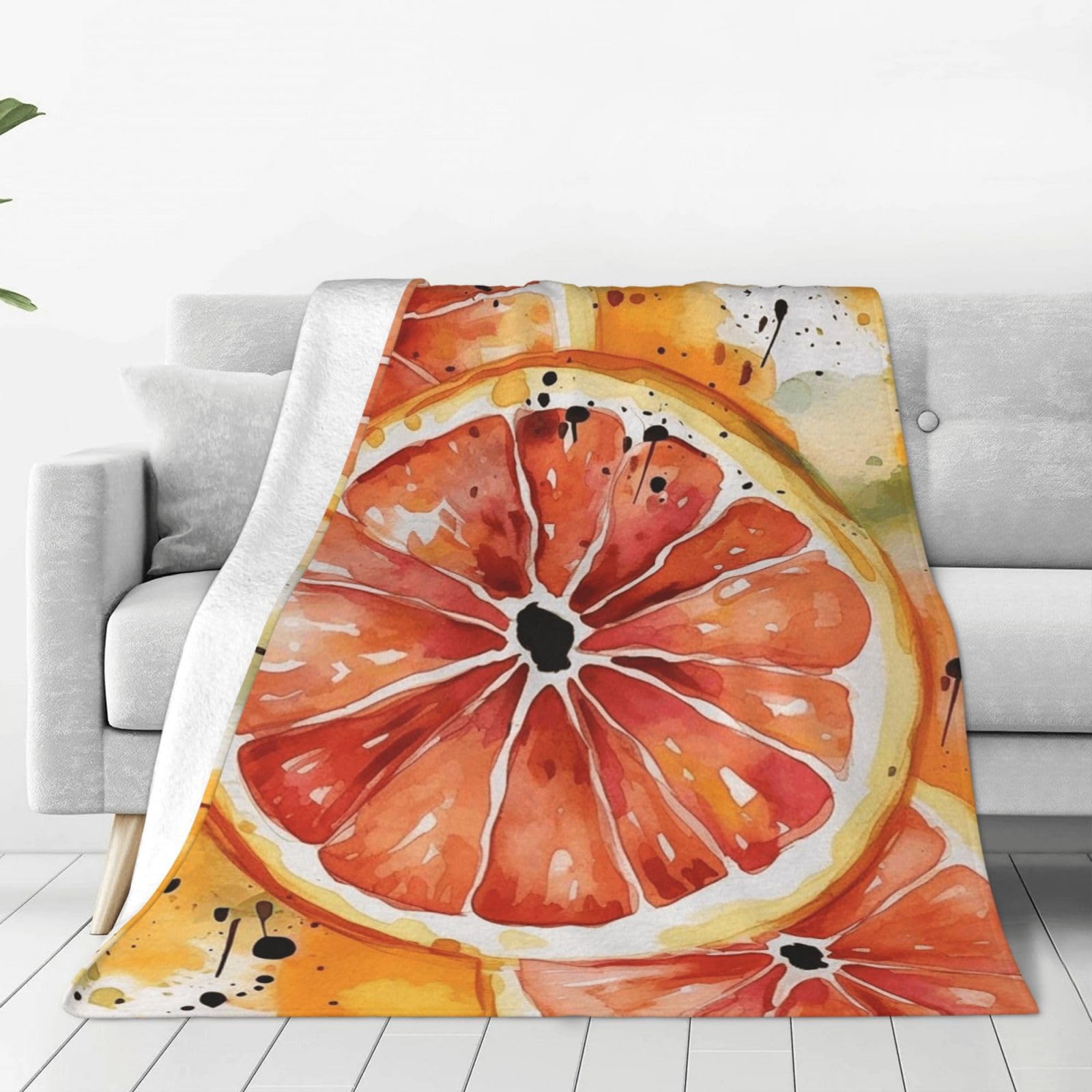Watercolor Orange Slice Throw Blanket for Couch, Plush Fuzzy Soft Flannel Blankets and Throws for Sofa, 80"x60" Bed Blankets for Travel Camping Chair, All Season Warm Fleece Blanket