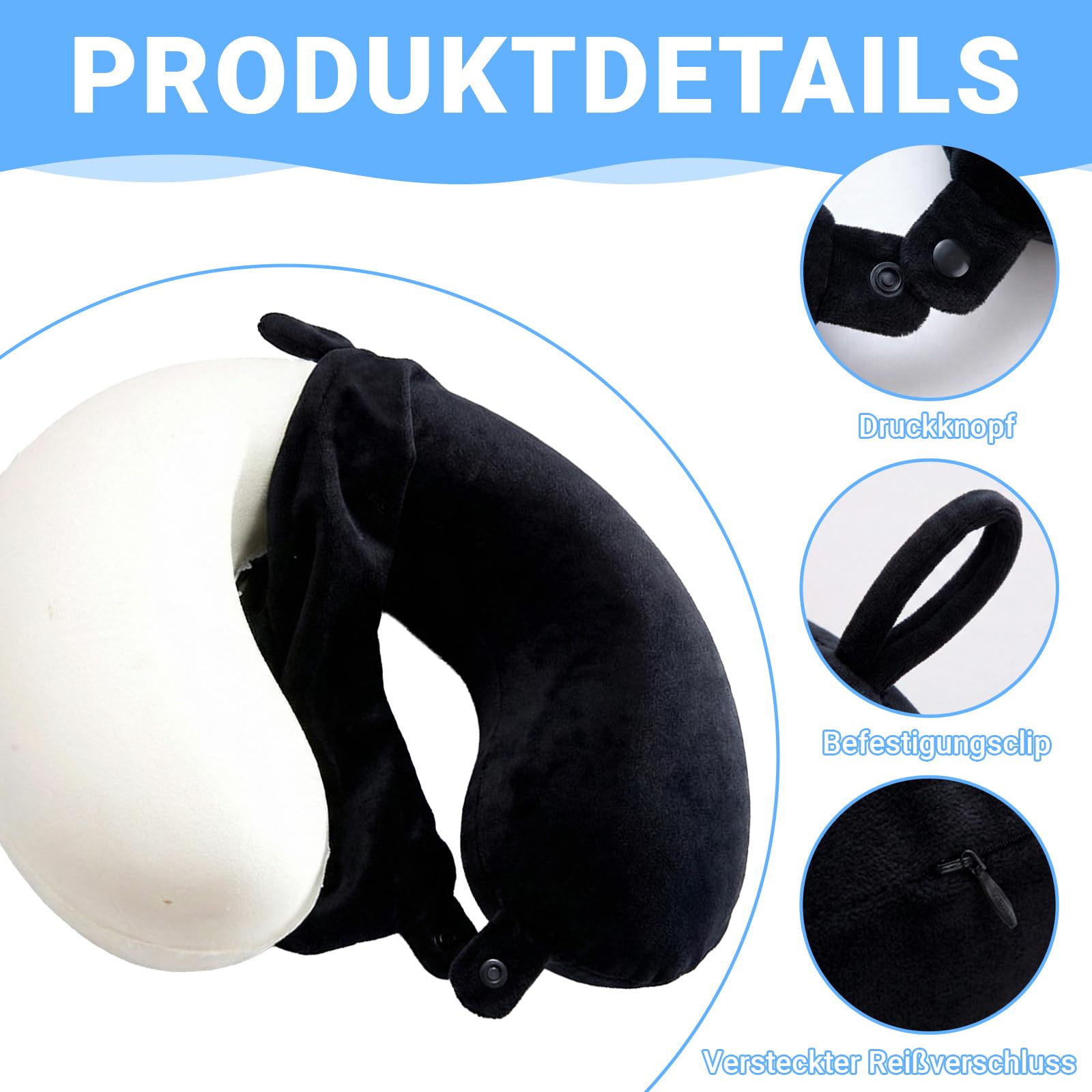 Poduszka pod kark do samolotu, poduszka podróżna z pianką Memory Foam, poduszka 30 cm pod kark na podróż z maską do spania, zatyczkami do uszu i torbą na podróż, do samolotu, biura, samochodu