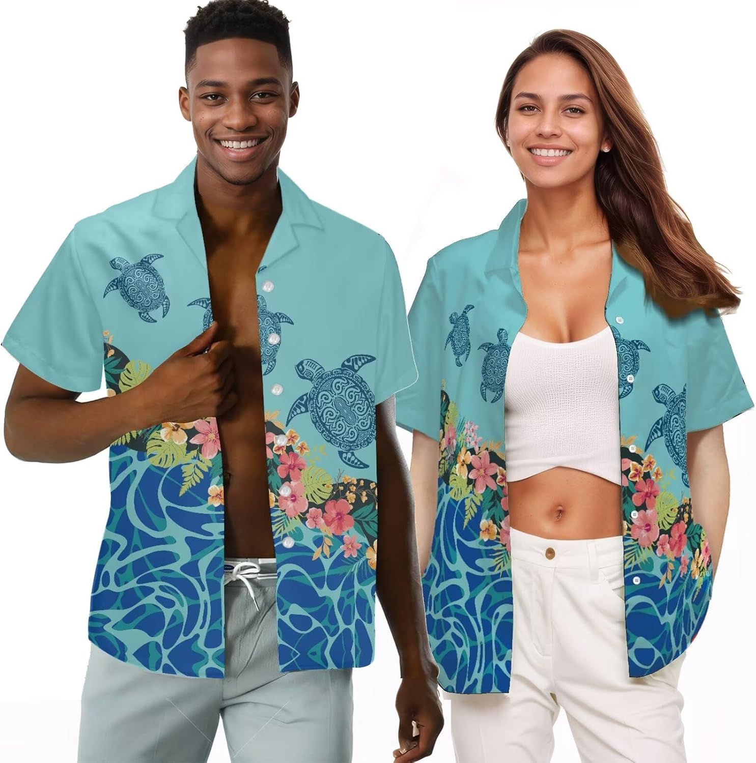 Matching Clothes for Couples Hawaiian Matching Outfits Polynesian Samoan Puletasi Print Shirt Plus Size