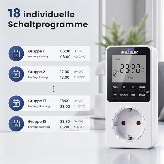 SURAIELEC Set of 2 Digital Timer Socket for Indoor Use