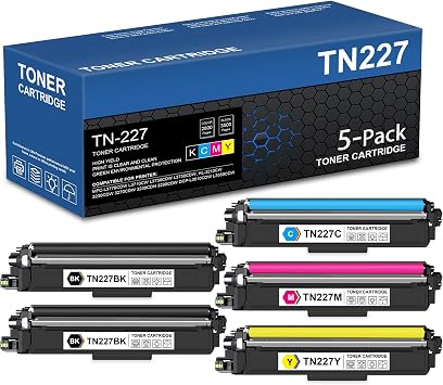 TN-227 TN227BK/C/M/Y High Yield Toner Cartridge Replacement for Brother TN-227BK TN227 TN223 TN-223 Compatible with Brother MFC-L3770CDW MFC-L3710CW HL-3230CDW HL-3210CW Printer Toner 5 Pack