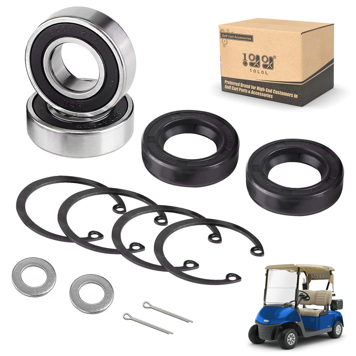 10L0L Golf Cart Rear Axle Bearing & Seal for EZGO Marathon, Medalist & TXT and RXV Electric Carts 1978 UP, Bearing Shaft Kit Replace OEM# 611931, 620343, 70181-G01,15112G1, 230-889, 82705-78