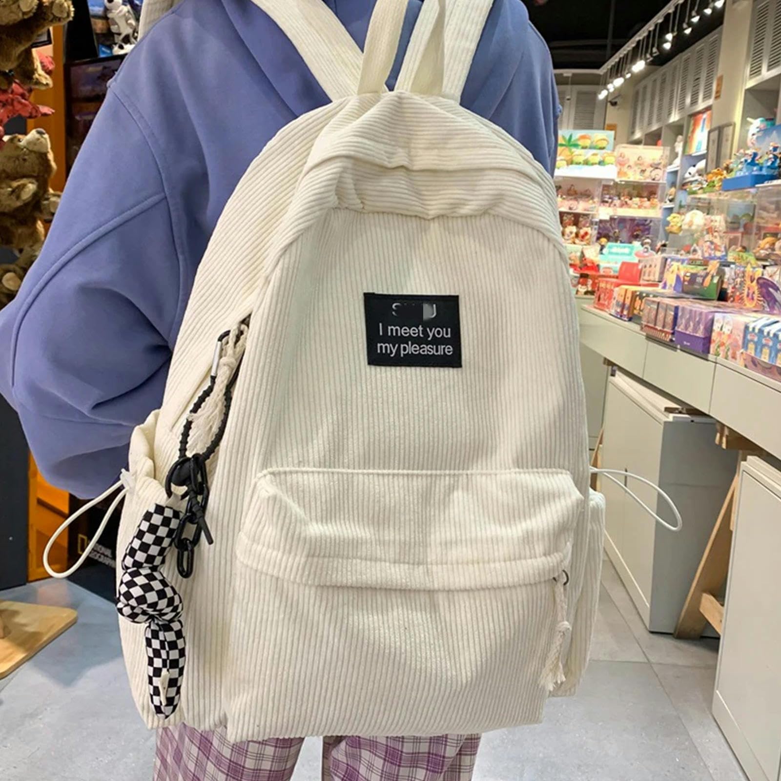 TEidea Schulrucksack Modischer Damen-Rucksack Aus Cord: Schultasche Aus Segeltuch, Umhängetasche, Rucksack Für Weibliche Studenten-Blau