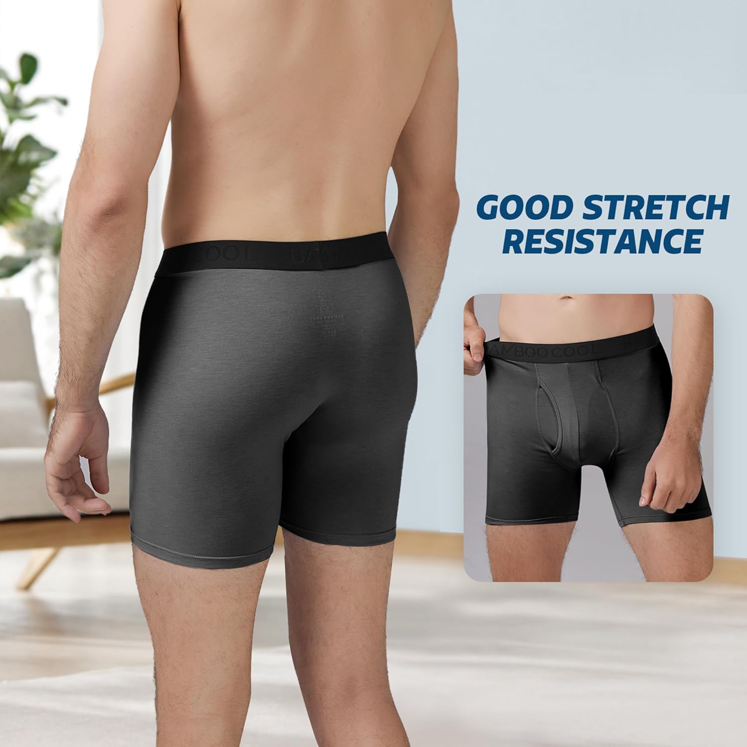 BAMBOO COOL Men's Underwear Breathable Boxer Briefs with Fly Moisture-Wicking Lightweight Underwear 7-Pack - Image 3