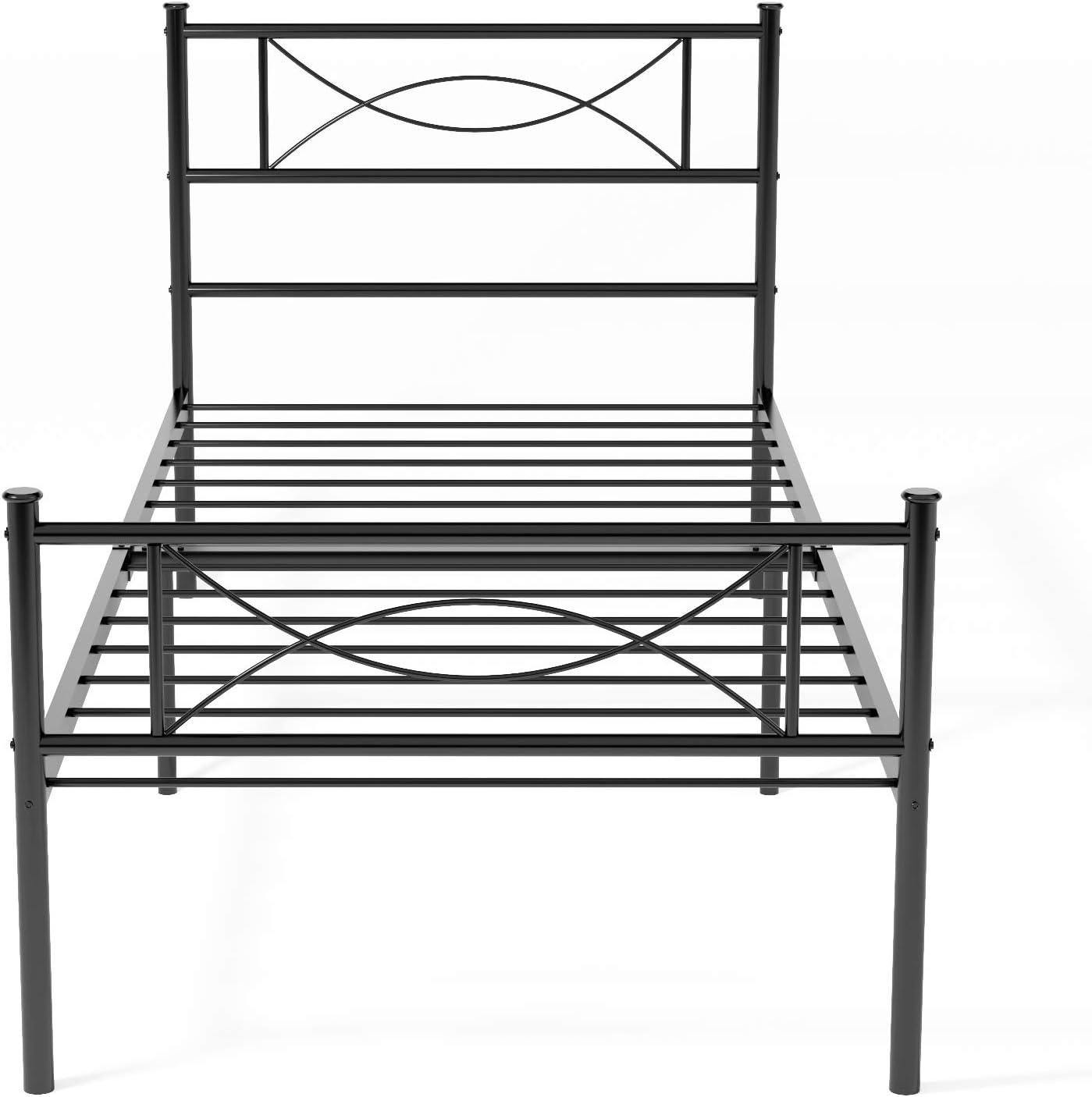 Platform Headboard and Footboard Box Spring Replacement 12 Inch Storage Twin Bed Frame 6 Legs Foundation Mattress Heavy Duty Steel Slabs Easy Assembly, Brown