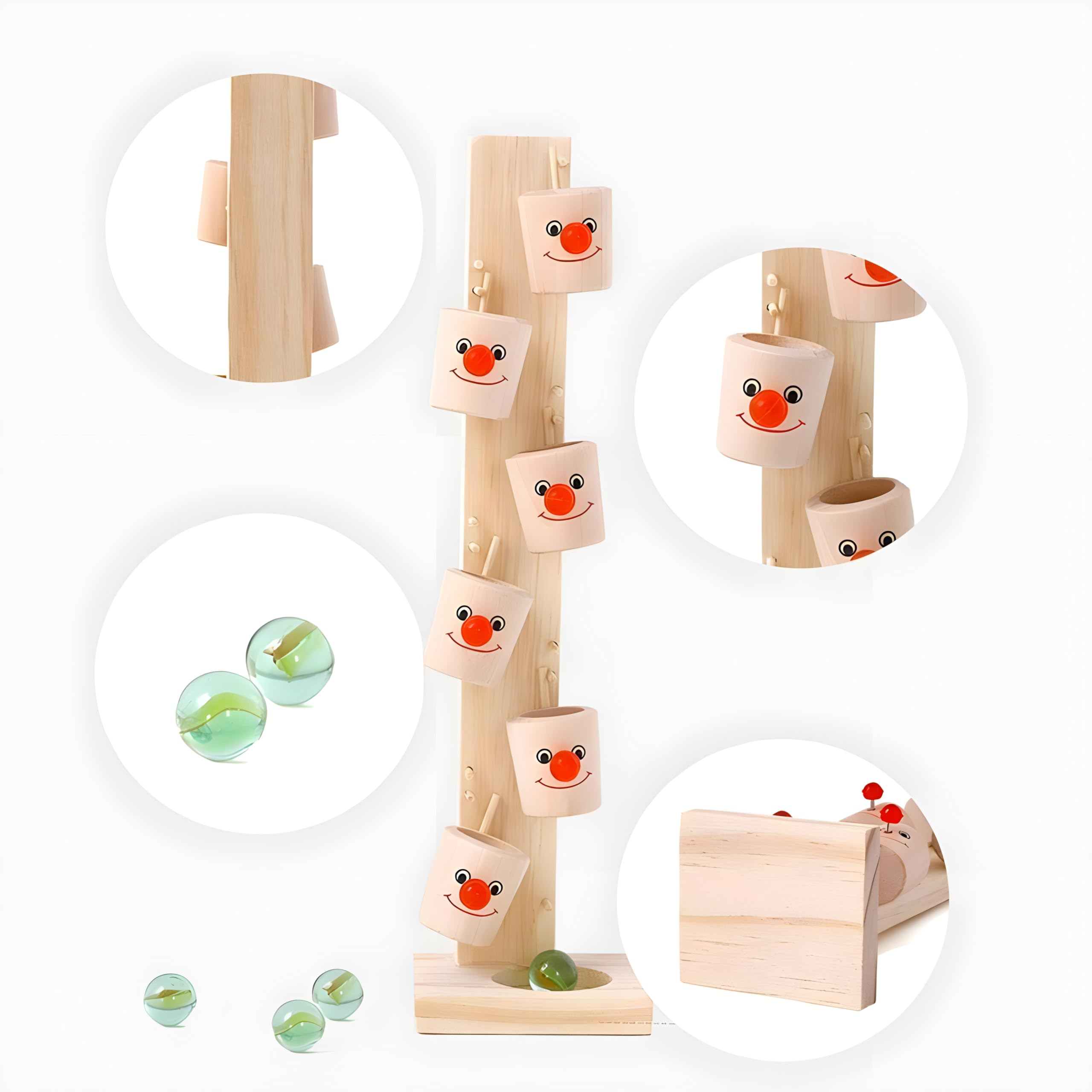 Wooden Marble Slider Toy with Smiley Face Holders Toys for Kids | Tree Ball Run Track with 6 Tilting Buckets Family Fun Game | Indoor Games | Toys for 2-5 Years Kids (Marble Slider Tree)-image-33