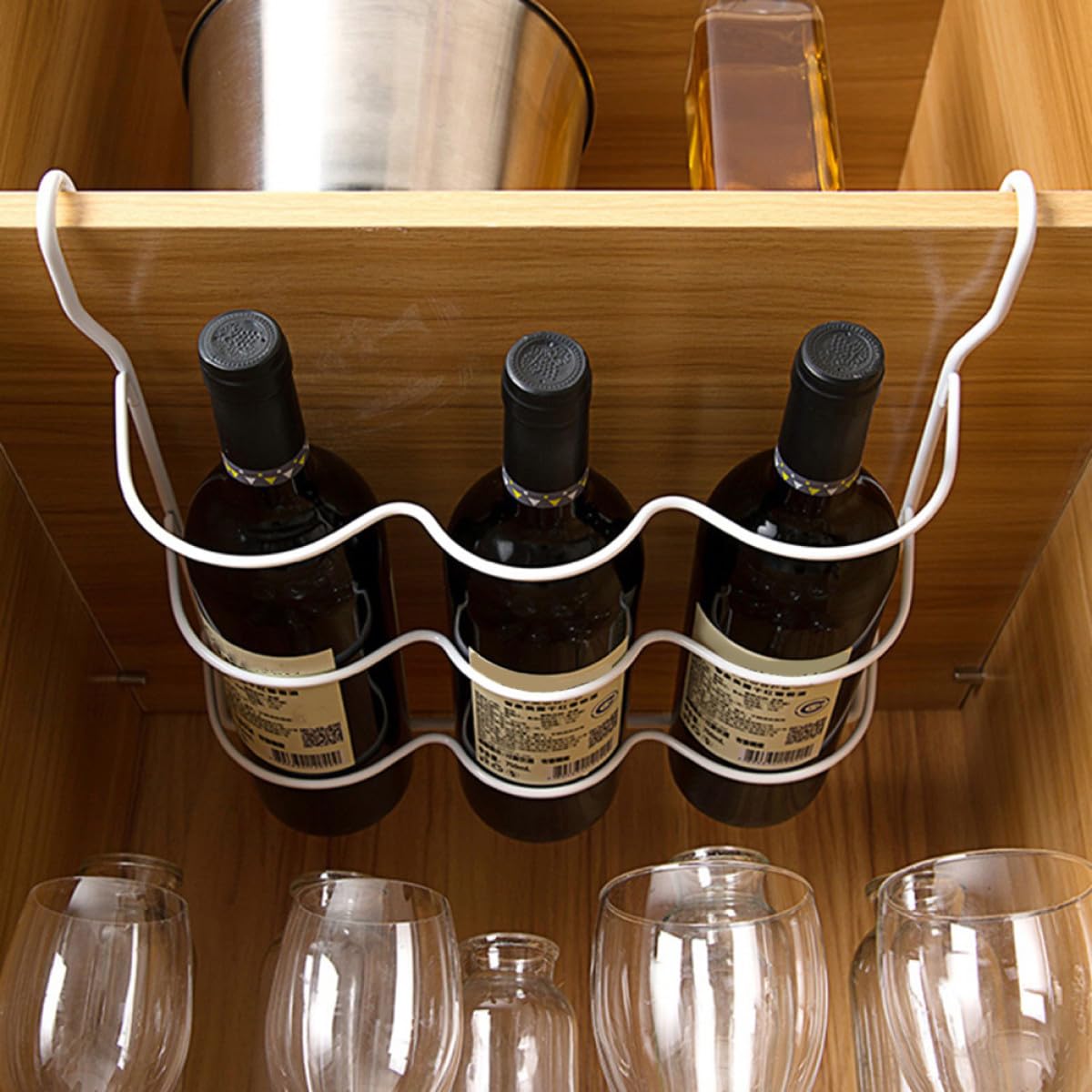Garneck Organizer Frigorifero in Ferro Bianco Portabottiglie e Porta Lattine, Resistente alla Ruggine e Salvaspazio per Cucina e Frigorifero
