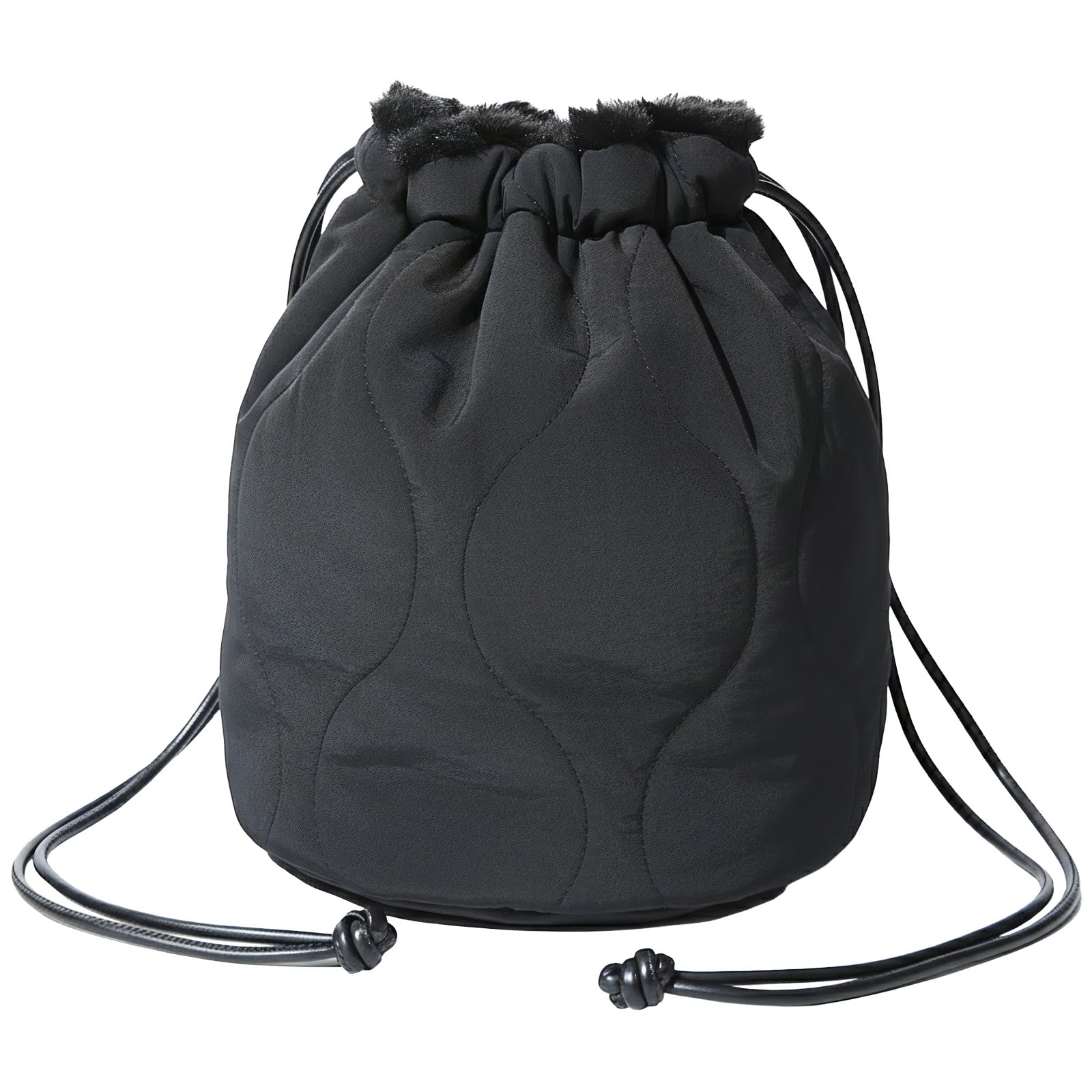 [クロスマーベリー] 撥水キルト×ファー リバーシブル 巾着バッグ キルティング 可愛い 斜めがけ 丸底 軽量 AB04