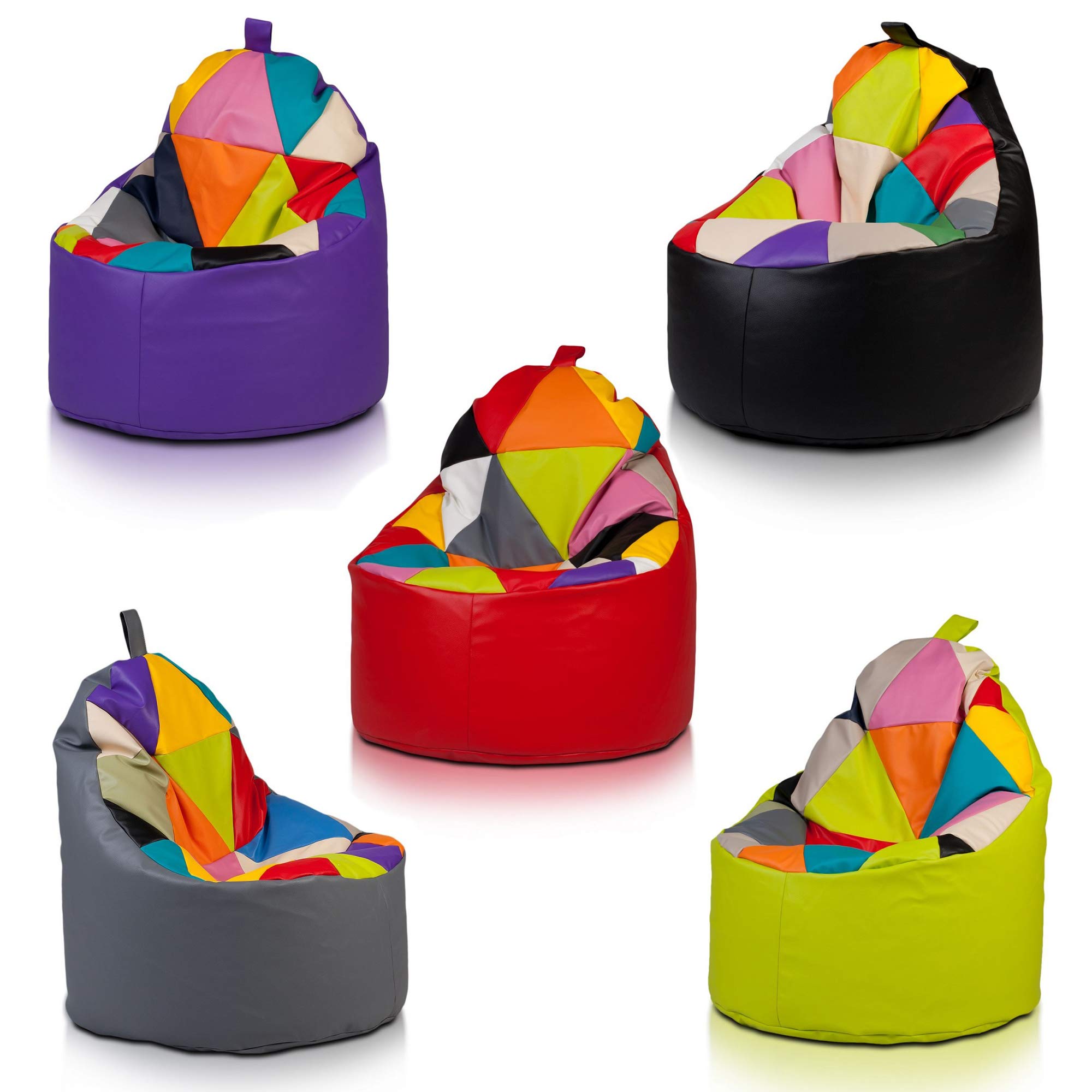 Ecopuf Yoko Worek Siedziskowy Patchworkowy | Pouf Fotel z Sztucznej Skóry do Użytku w Pomieszczeniach i na Zewnątrz | Worek Siedziskowy z Uchwytem | Worek Siedziskowy Relax, Wymiary: 70 x 75 cm