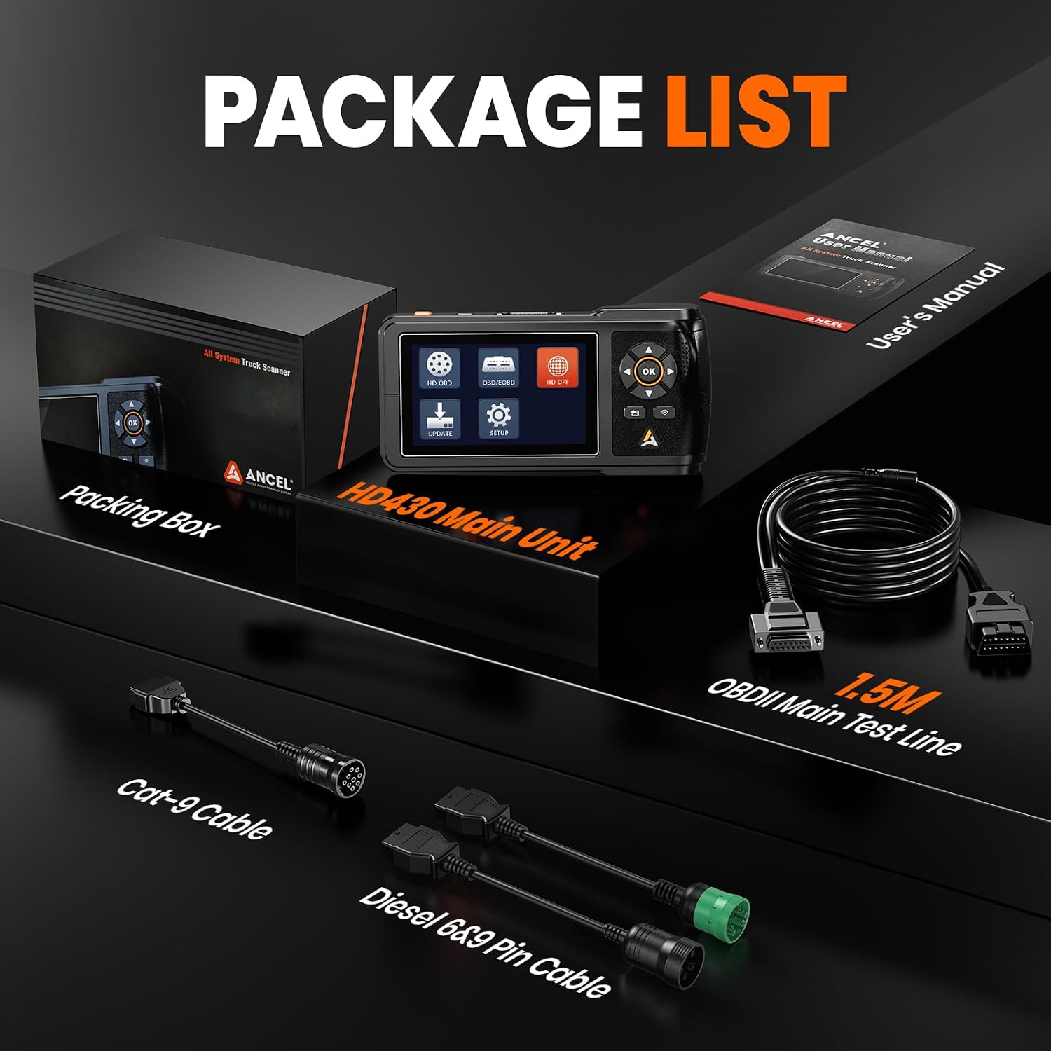 ANCEL NEW HD430 Heavy Duty Truck Scanner, DPF Maintenance Service for Cummins & Caterpillar Engine, Full System HDOBD Diesel Scanner, J1939 Scan Tool Code Reader for Diesel Trucks (Green)