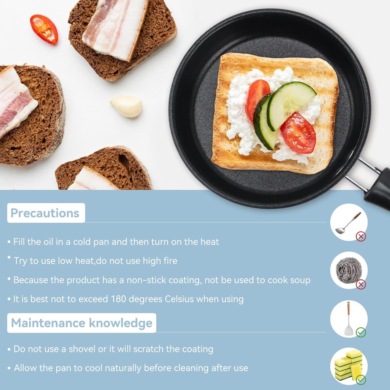 Cyrank Nonstick Mini Egg Pan, 4.7inch One Egg Frying Pan Omelet Pan Single Egg Pan Stainless Steel Mini Skillet Induction Small Egg Skillet(blue) - Image 3