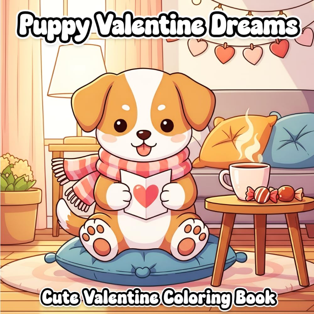 Cute Valentine Puppies Coloring Book: A Fun and Adorable Coloring Book for Teens and Adults Featuring Sweet Puppy Love Scenes: A Cozy and Heartwarming ... Gifts, Baking, Picnics, and Lovable Moments