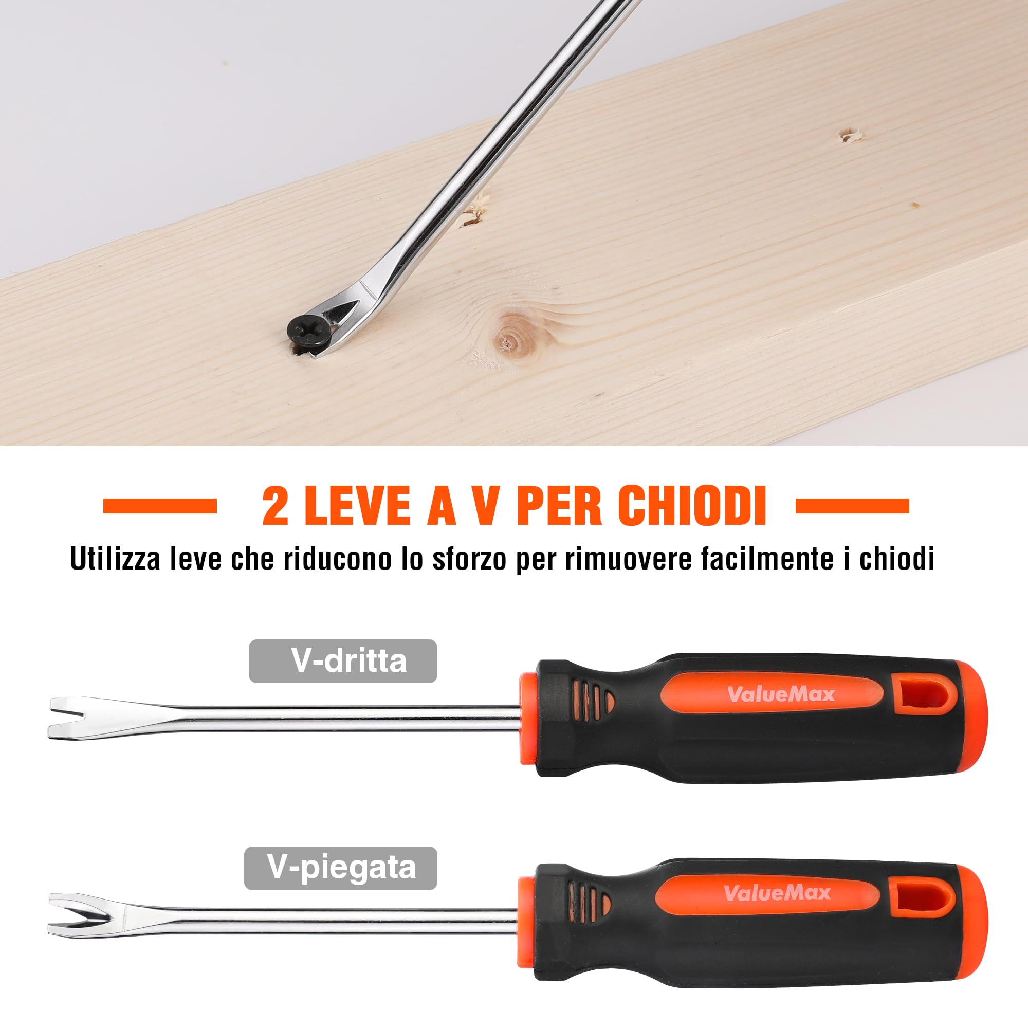 ValueMax Set di Strumenti per Rimuovere Graffette, 3 Pezzi, Estrattore Per Chiodi da 185 mm, Pinza per Chiodi a U e V da 200 mm, Strumento per Estrattore di Chiodi per Mobili di Pneumatici in Legno