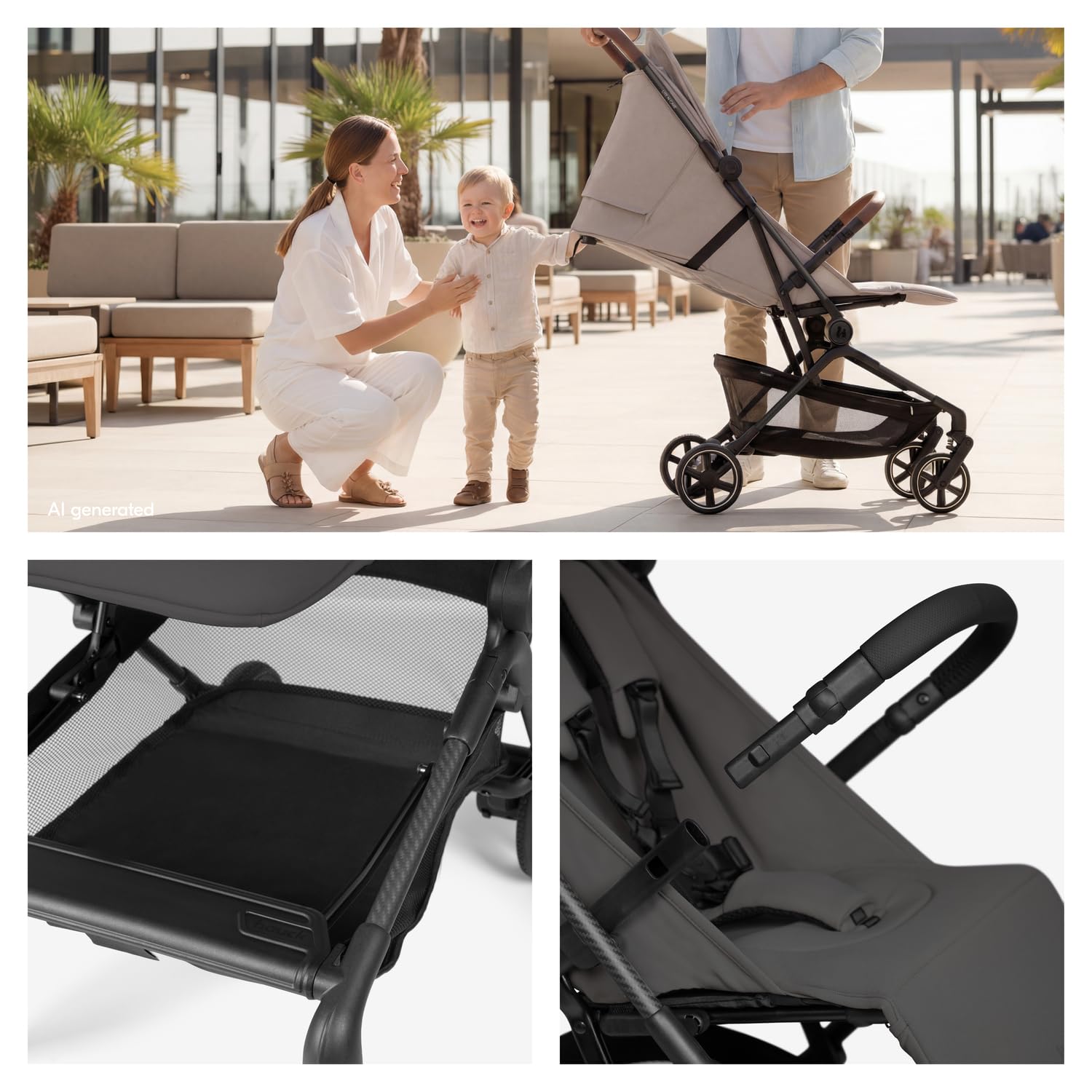 Hauck Lite N Care Ultraleichter Carbon City- & Reisebuggy, Klein Faltbar IATA-konform, Liegefunktion bis 22 kg, UPF 50+, Dark Anthracite