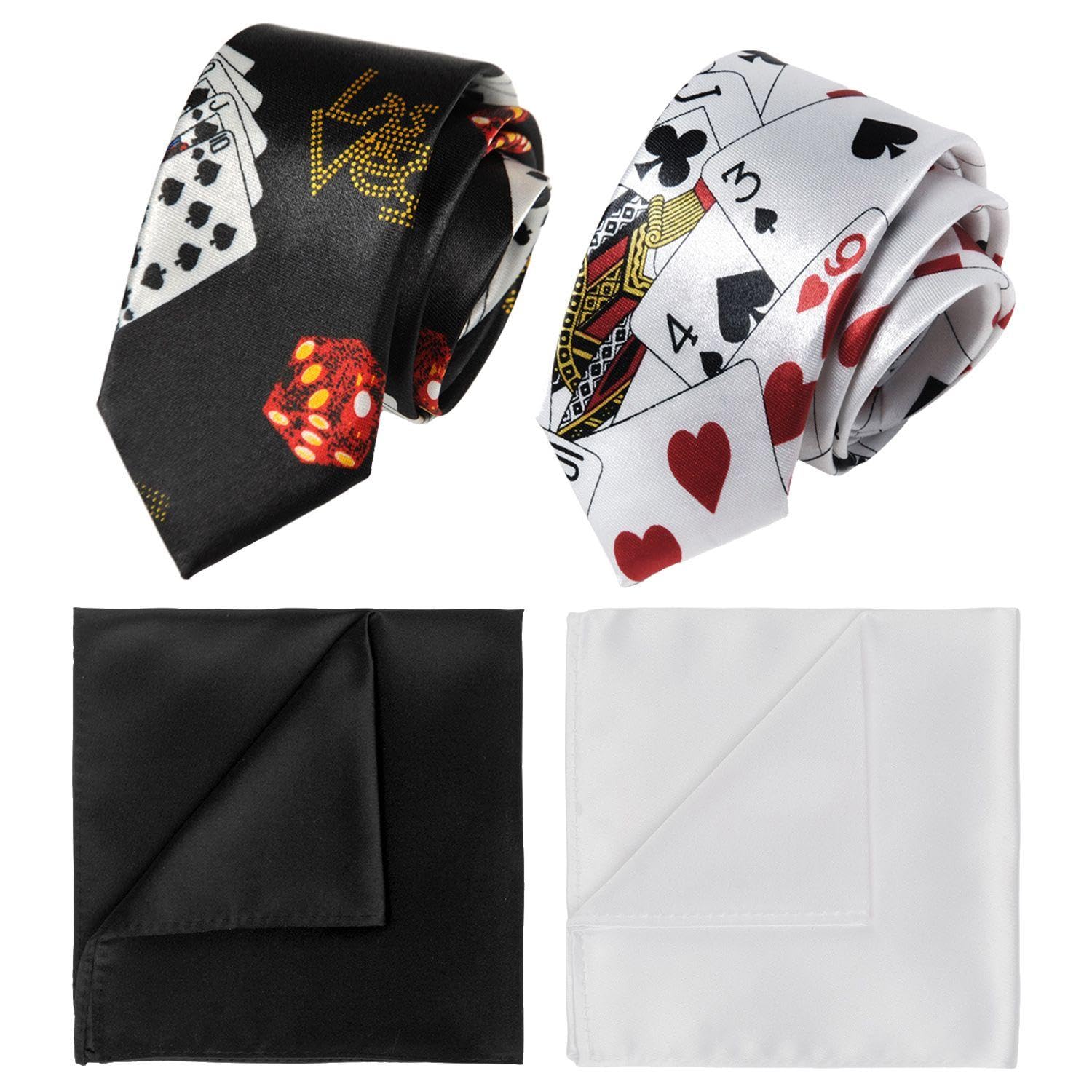 2 Playing Card Ties, 2 Pocket Towels, Creative Personality Ties, Suit Decoration Square Towels, Role-Playing Clothing Accessories.