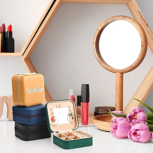 Miniatura 6 de Joyero de viaje de 10 piezas, cajas de regalo de dama de honor, organizador de viaje con espejo, caja pequeña de joyería, mini caja organizadora de