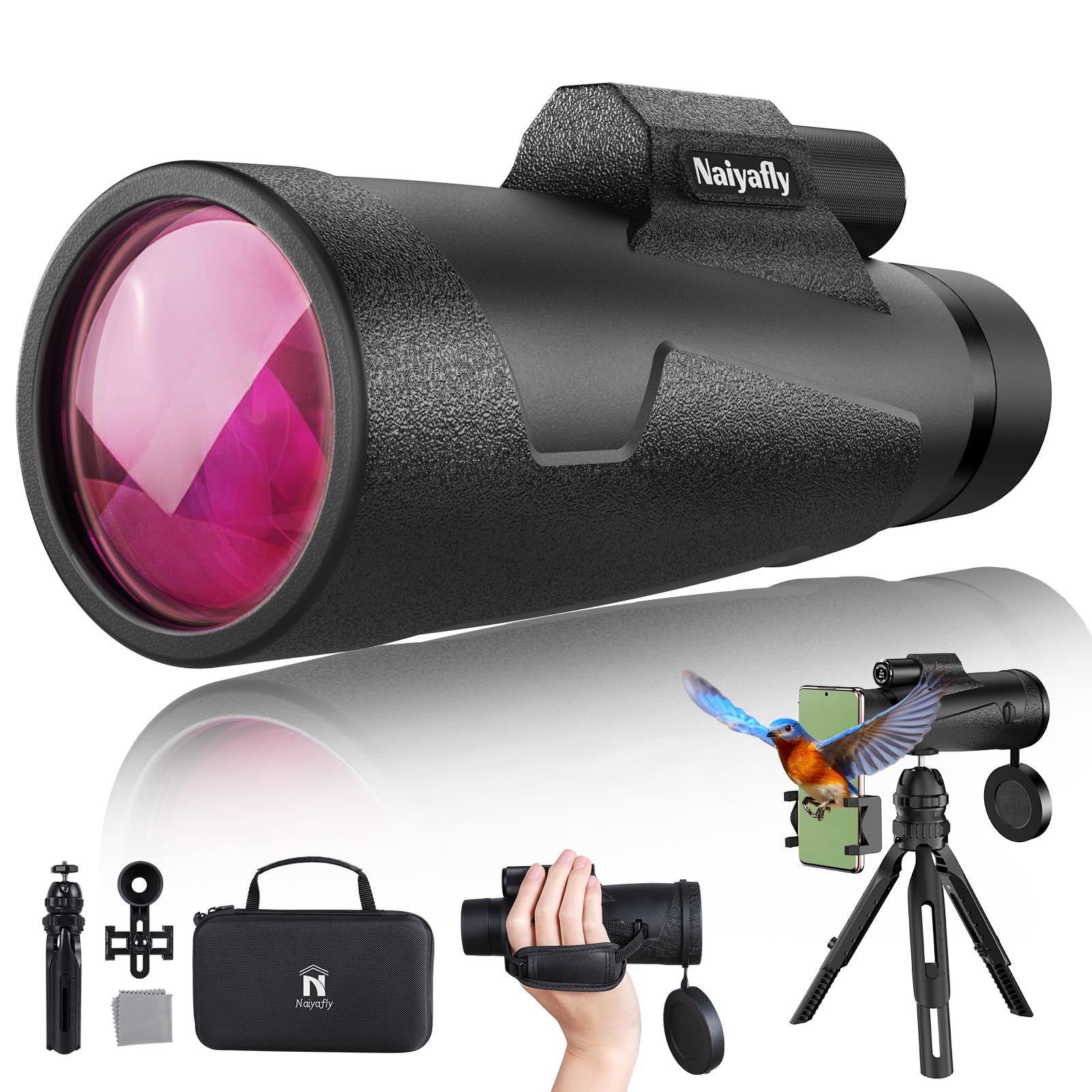 12x50 HD Monocular Telescope for Smartphone Monoculars for Adults High Powered Compact Handheld Telescope with Tripod, Hand Strap Waterproof Monocular Scope for Bird Watching Camping Wildlife Hiking