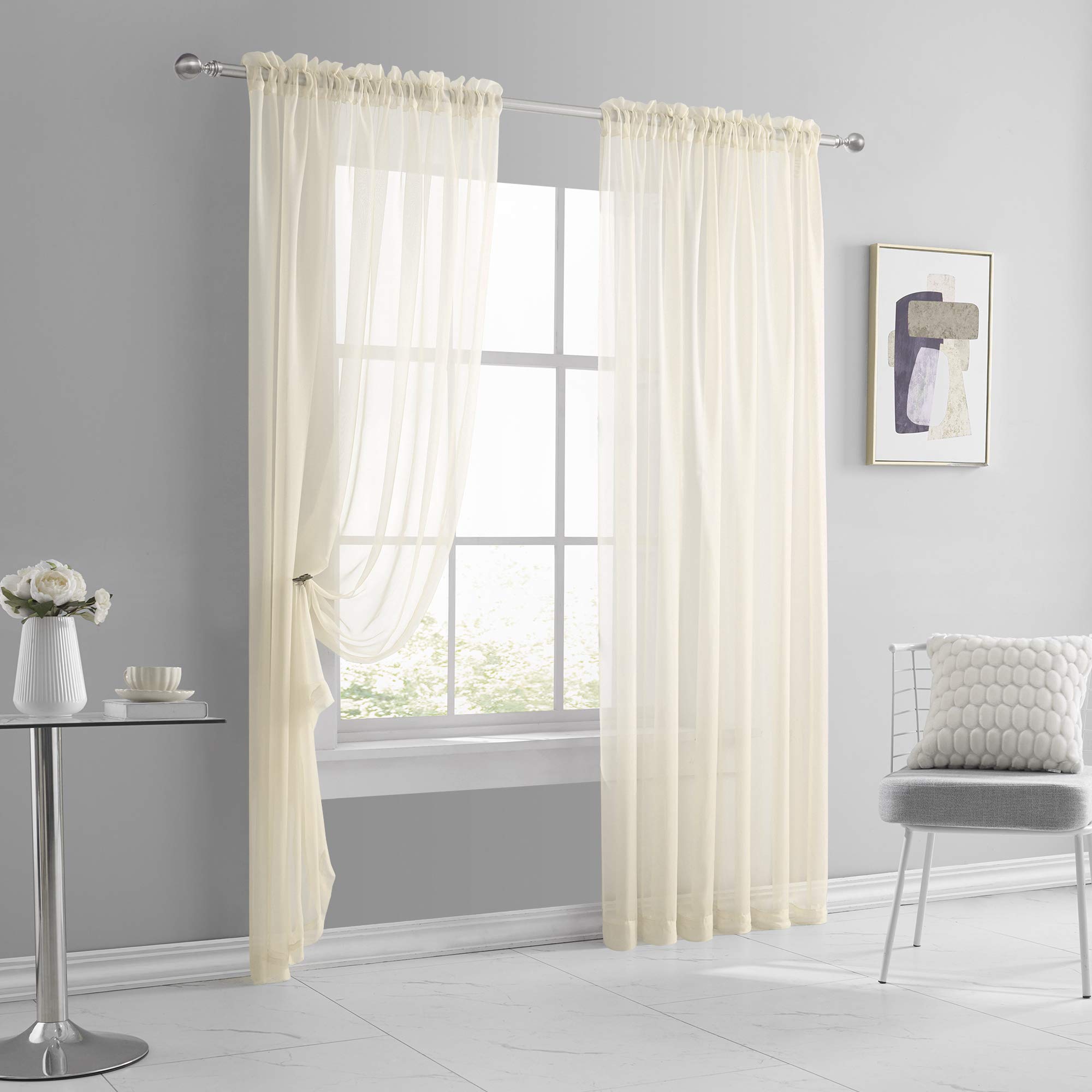 KEQIAOSUOCAI Tende velate beige lunghe 213 cm, con tasca per asta, tende in voile trasparente per camera da letto, cameretta dei bambini, soggiorno, camera dei bambini, confezione da 2, 132 x 213 cm