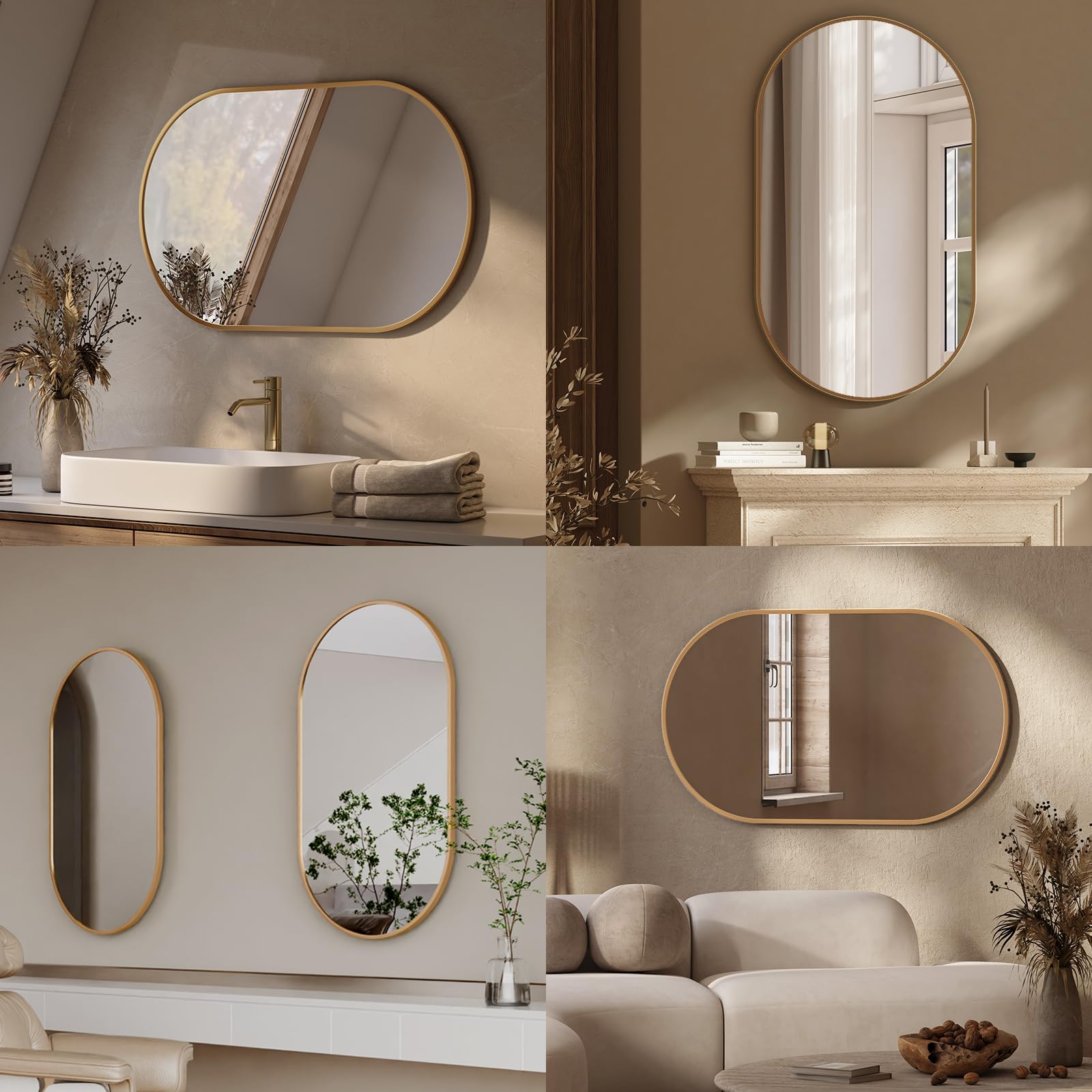 GOPLUS Ovaler Wandspiegel Mit Holzrahmen - 110x45 Cm HD Spiegel Für Badezimmer & Flur