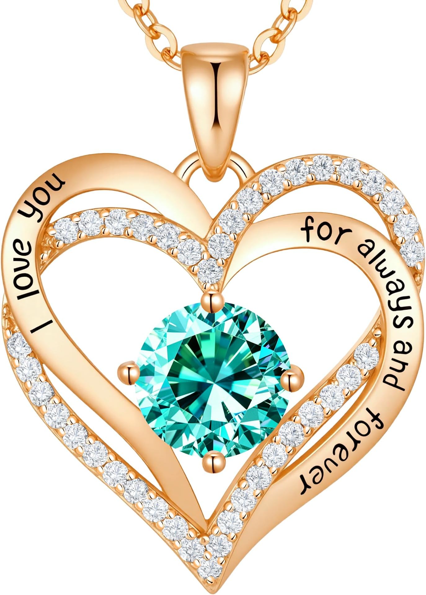 CDE S925 Silver Engraved Forever Love Heart Birthstone Necklaces for Women | 5A CZ,Hypoallergenic,Nickel-Free & Lead-Free Pendant,Anniversary Christmas Wedding Birthday Gift for Women Wife Girlfriend