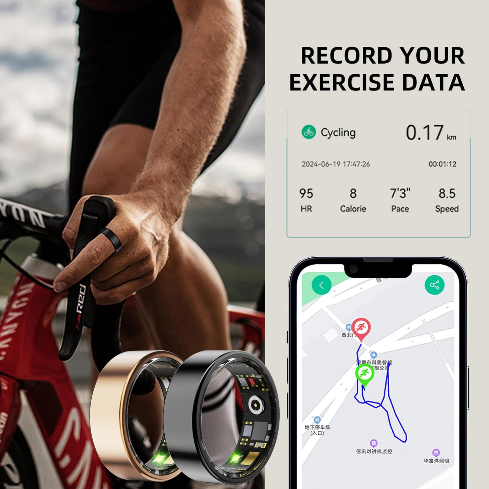 findtime Bague intelligente pour homme et femme - Avec podomètre - Tracker d'activité - Android iOS IP68 - Étanche