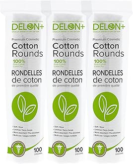 Delon Premium Dual-Sided Cotton Rounds, 100 Count (Pack of 1) – Lint-Free, Hypoallergenic, 100% Cotton Pads for Makeup, Skincare & Nails – Made in Canada