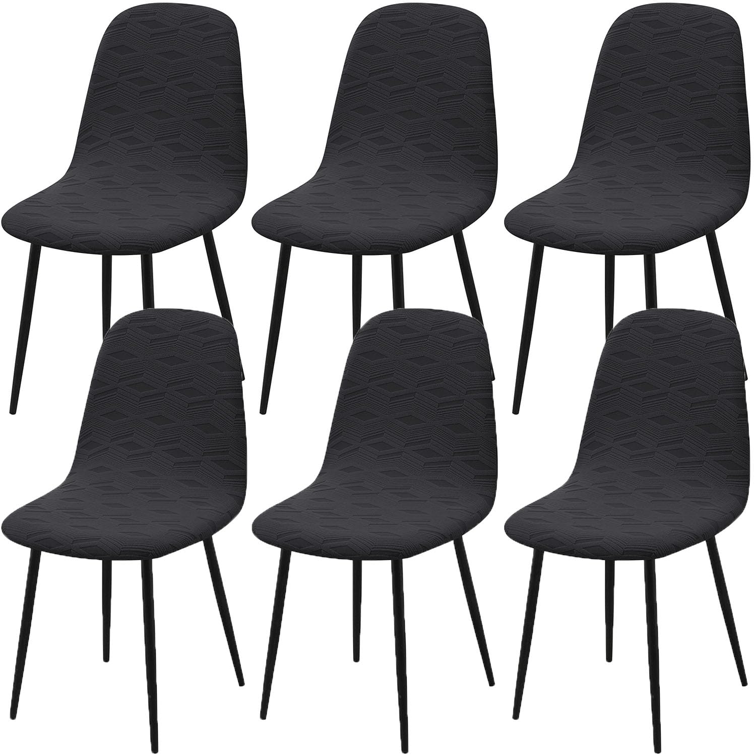 Housse de chaise extensible noire lot de 6 sans accoudoirs pour salle à manger moderne