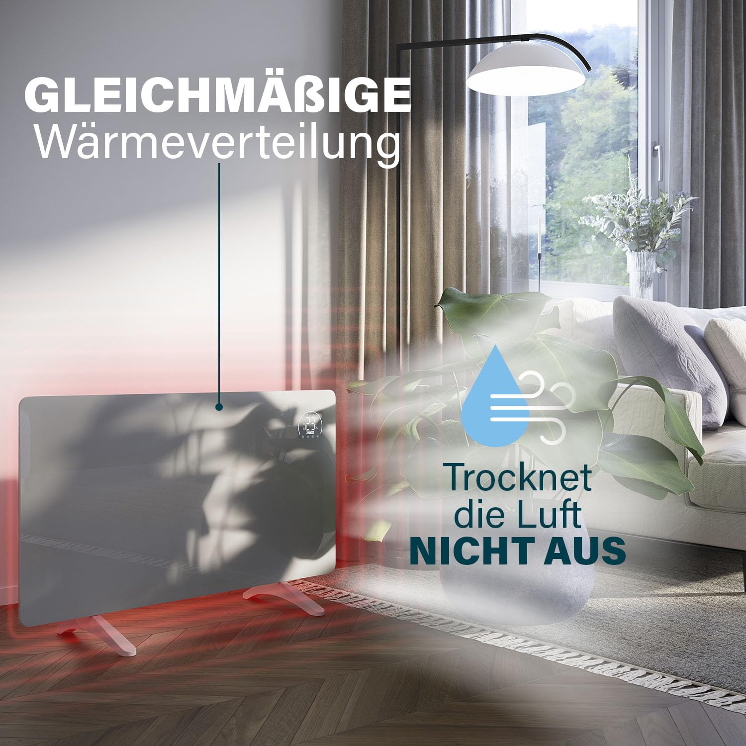 Princess Infrarot-Heizung Connected - Carbon Crystal - Flacher Wandheizkörper - 480 W - Einstellbarer Thermostat bis 50 °C - 24-Stunden-Timer - Wochenprogrammierung - Weiß oder Schwarz (Weiß)