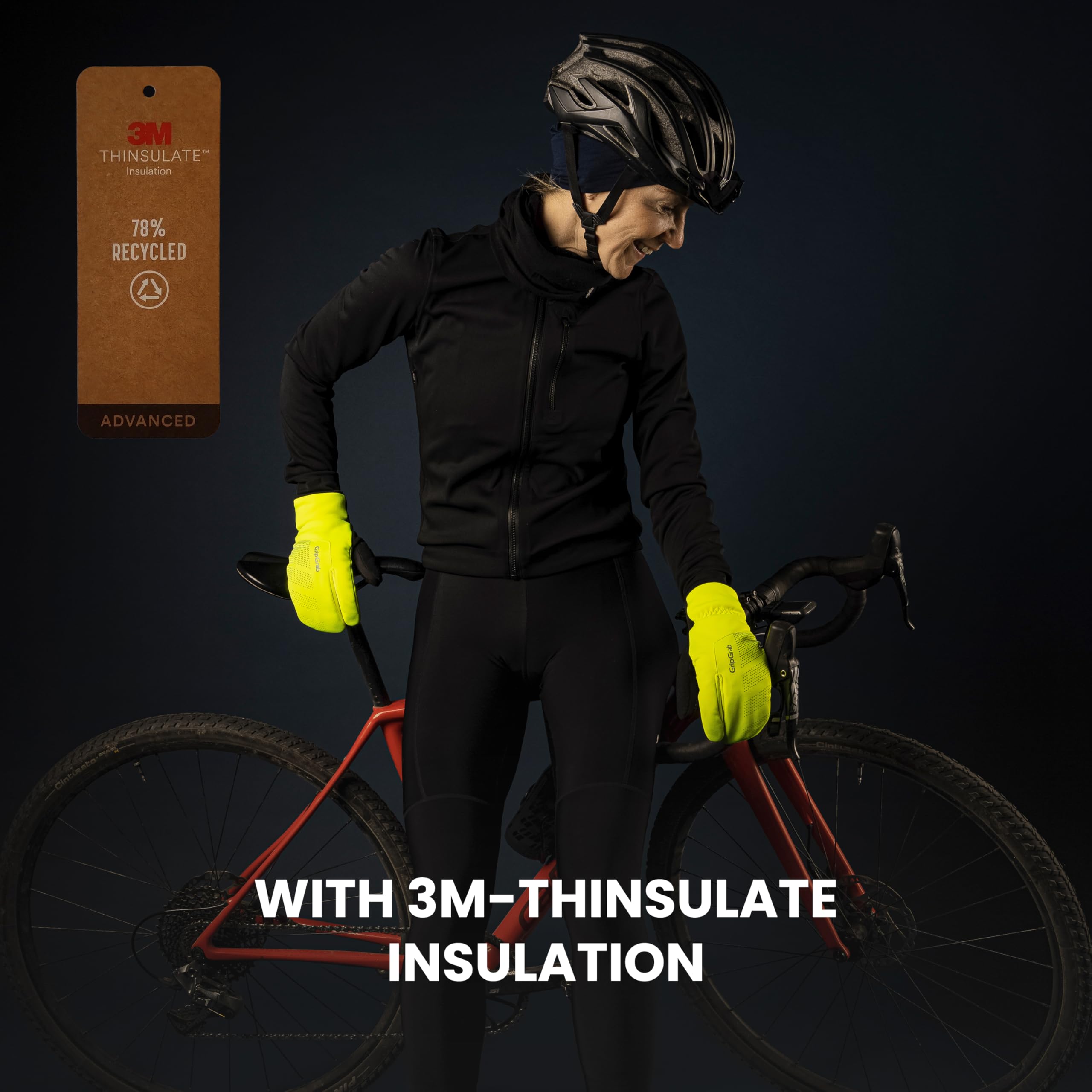 GripGrab Ride wiatroszczelne rękawiczki rowerowe z wyściółką | Konstrukcja z 3 palcami, wiatroszczelna, powłoka bez PFC, oddychalność 15 000 g/m²/24 h, nadruk silikonowy, wyściełany