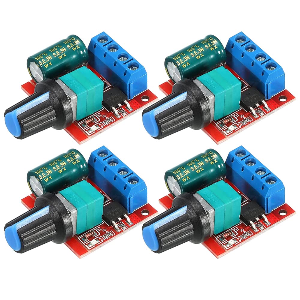 GuuziDC Motor Speed Controller DC 6V 12V 24V 35V, DC 5V-35V 5A Voltage PWM Adjustable Driver Switch with Control Button (Pack of 4)