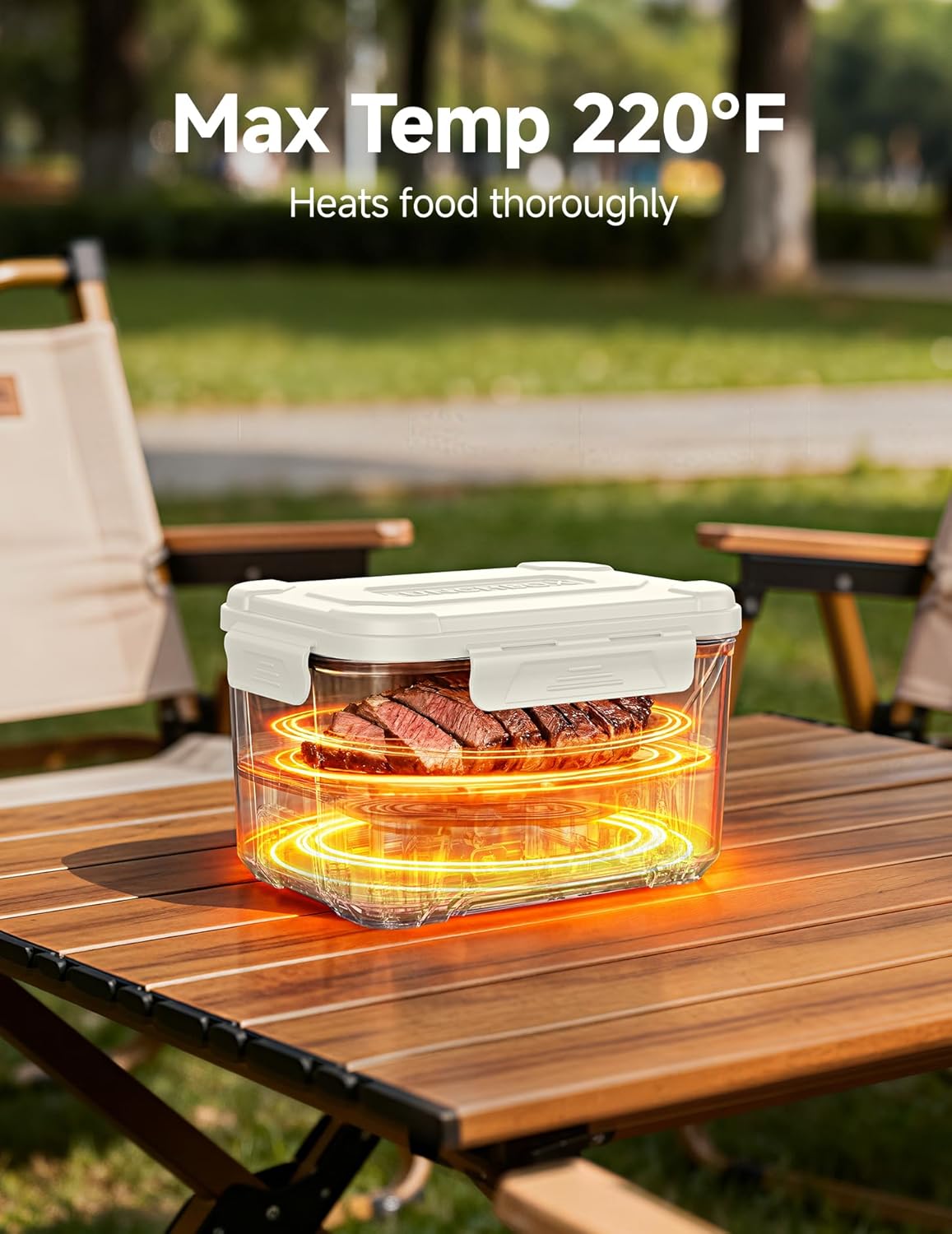 EAST OAK Heated Lunch Box for Men, Electric Lunch Box for Adults, 5.5 Cups Cordless Portable Food Warmer, Rechargeable Self Heating Food Heater with Memory Function, Automatic Keep Warm(White)