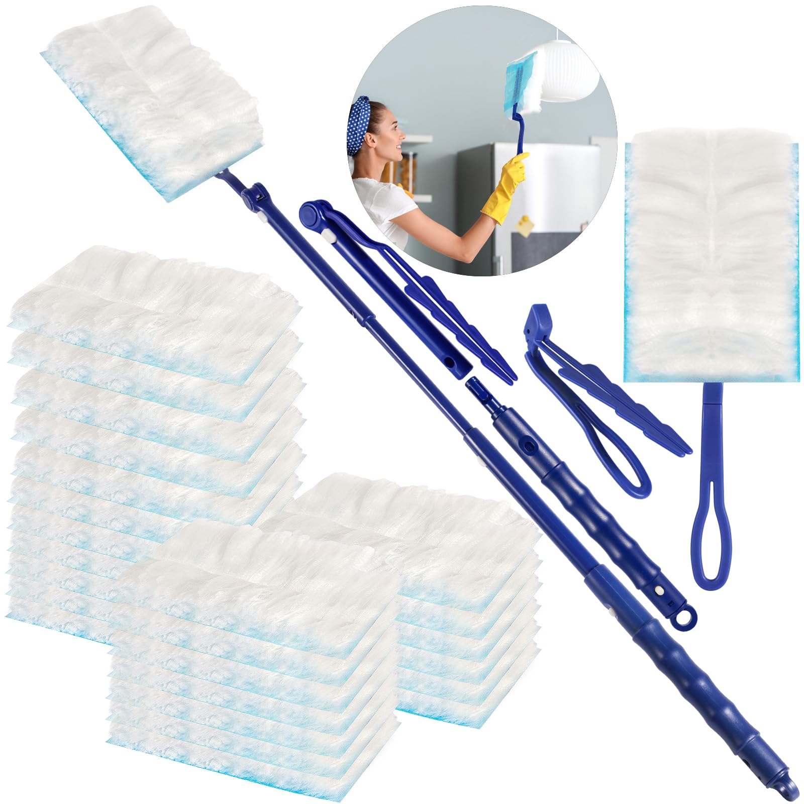 Plumeau Poussiere, Duster Recharge Kit, 60 Recharges 1 Manche Long 1 poignée, Dépoussiérage Électrostatique, pour Le Bureau - Au quotidien Plumeau Poussiere, Duster Recharge Kit, 60 Recharges 1 Manche Long 1 poignée, Dépoussiérage Électrostatique, pour Le Bureau - Au quotidien
