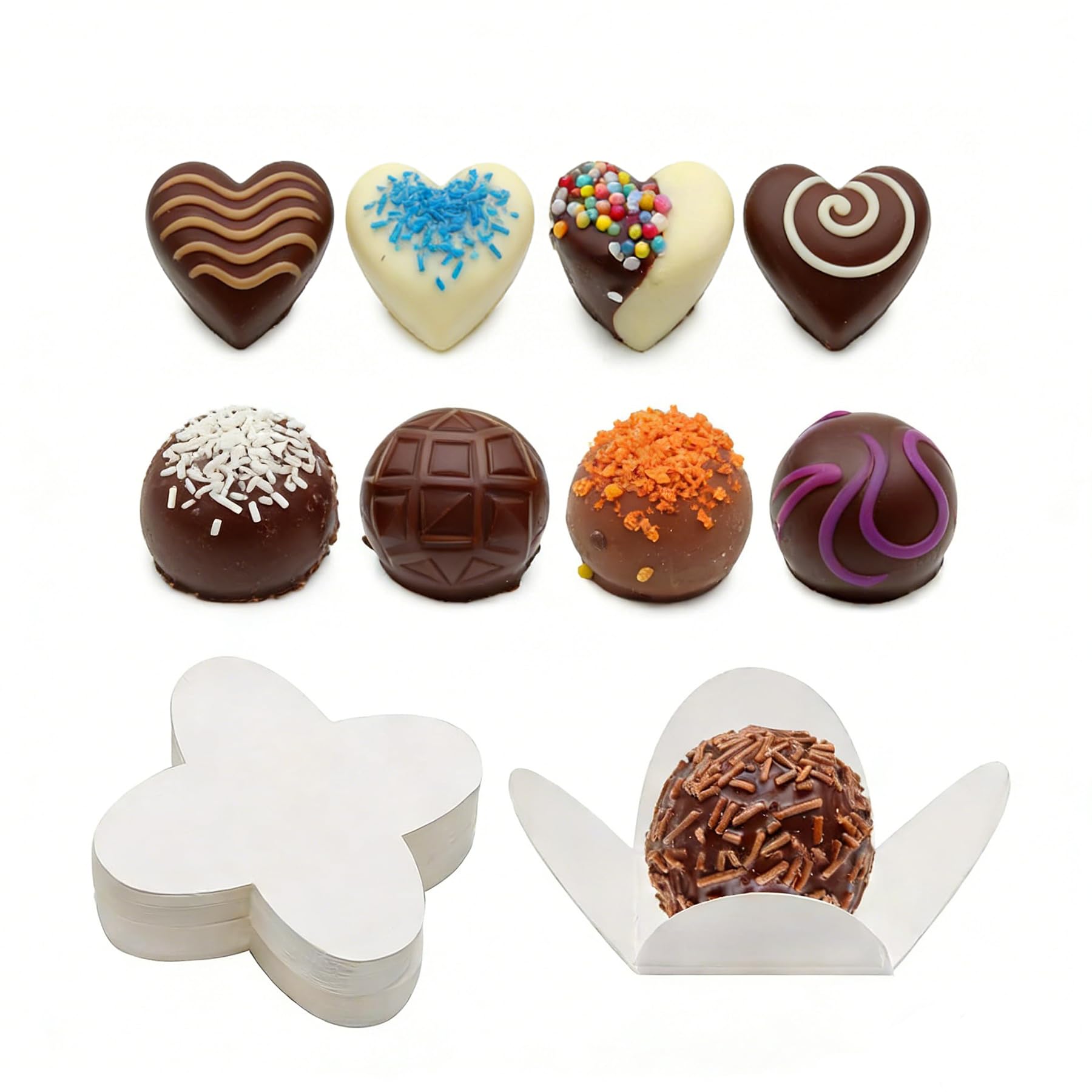 Gobelets carrés en papier pour truffe blanche contenant confiserie mariage et fête