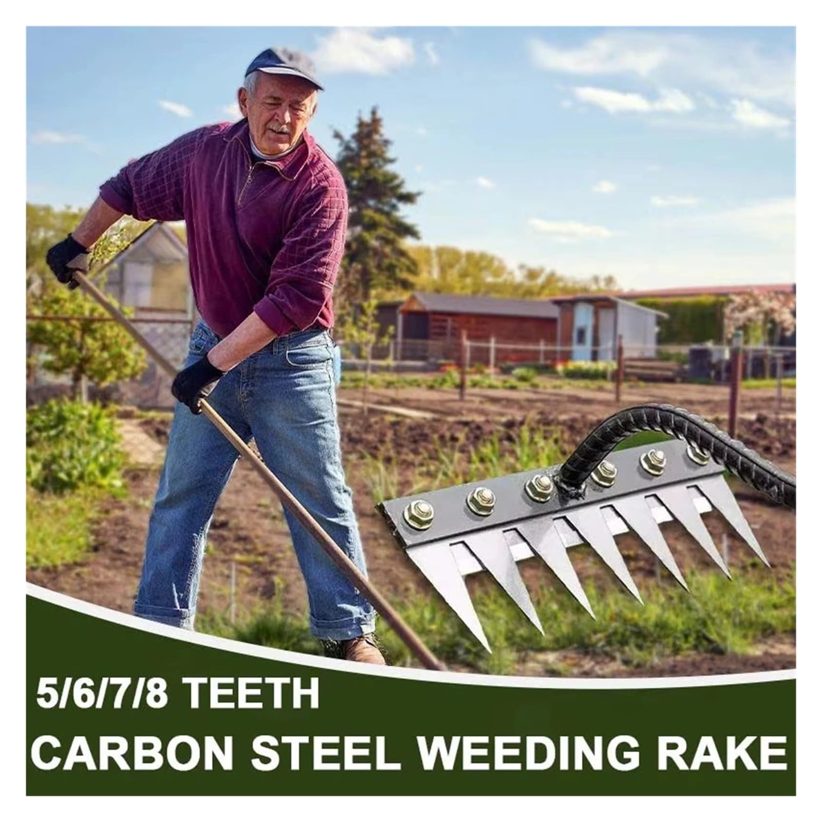 5/6/7/8 zähne Eisen Gartenarbeit Hacke Jäten Rake Bauernhof Werkzeug Greifen Harken Lösen Boden Nagel Rake Werkzeug artefakt Egge Bauernhof Werkzeug(6 Teeth)