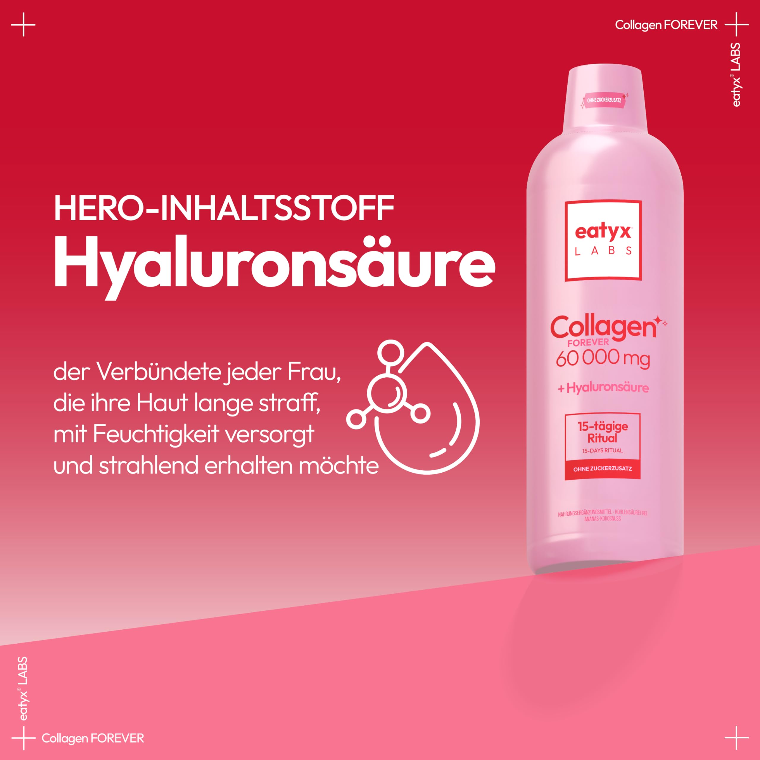 EATYX Labs Collagen Forever 500 ml – 60-dniowa kuracja kolagenowa 5000 mg, suplement diety na skórę, włosy i paznokcie, witaminy i kwas hialuronowy