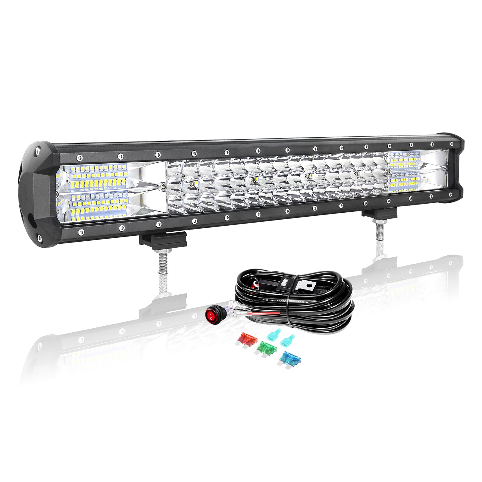 AUXTINGS 4 x 4 listwa LED, 50 cm 288 W robocza listwa świetlna LED Con 12 V wiązka przewodów, reflektor punktowy i powodziowy, rampa LED, reflektory, do samochodu, traktora, ciężarówki, quada,