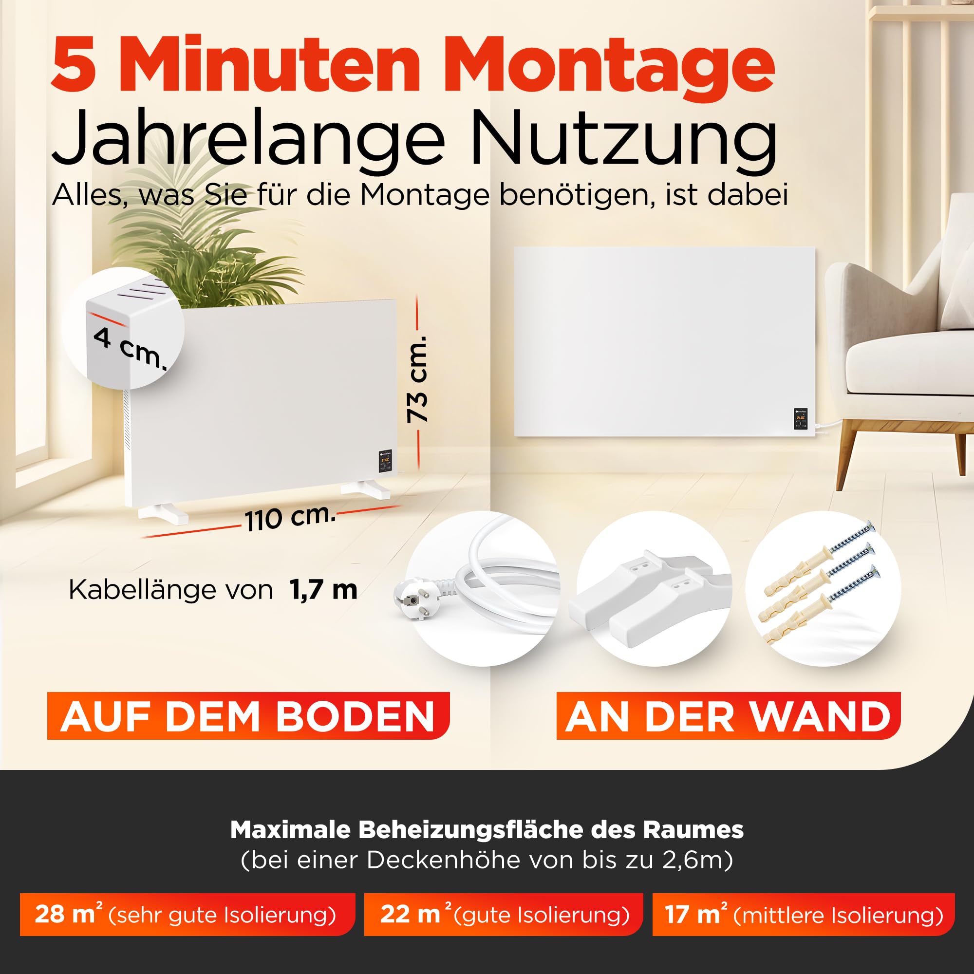 TermoPlaza WLAN Infrarotheizung mit Thermostat 1100 W bis 28 m² | Intelligente Infrarot Wandheizung & Standgerät | Energiesparende Infrarot Elektroheizung & Konvektor Heizung für Zuhause und Bedzimmer