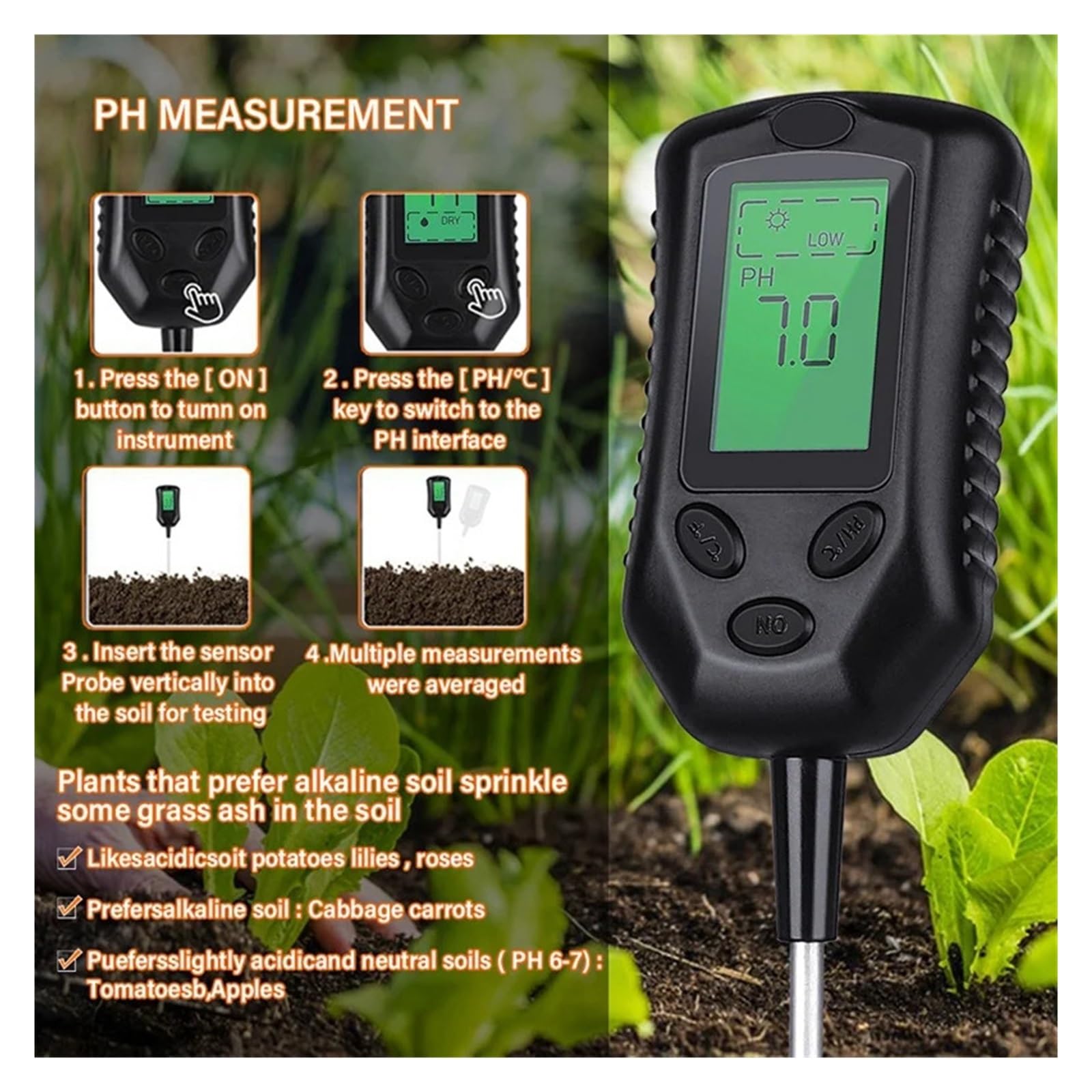 Medidor De Suelo 4 En 1 PH/humedad/luz Solar/temperatura Jardinería Plantación Sensor De Humedad Probador