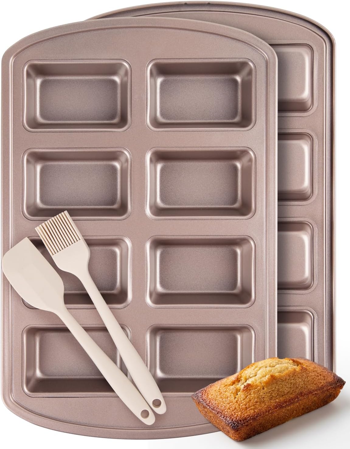 CARTMAN 2-Pack 8-Cavity Mini Loaf Pans, Carbon Steel Bread Pan Set, Gold