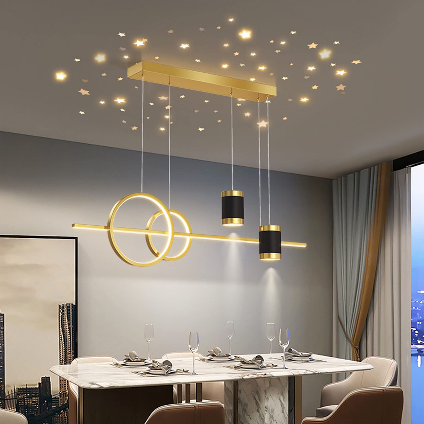 Jadalnia lampa wisząca LED do ściemniania, nowoczesna lampa sufitowa LED do salonu żyrandole z pilotem LED Nowoczesna lampa sufitowa do salonu, sypialni, kuchni, kawiarni, baru, oświetlenia sufitowego