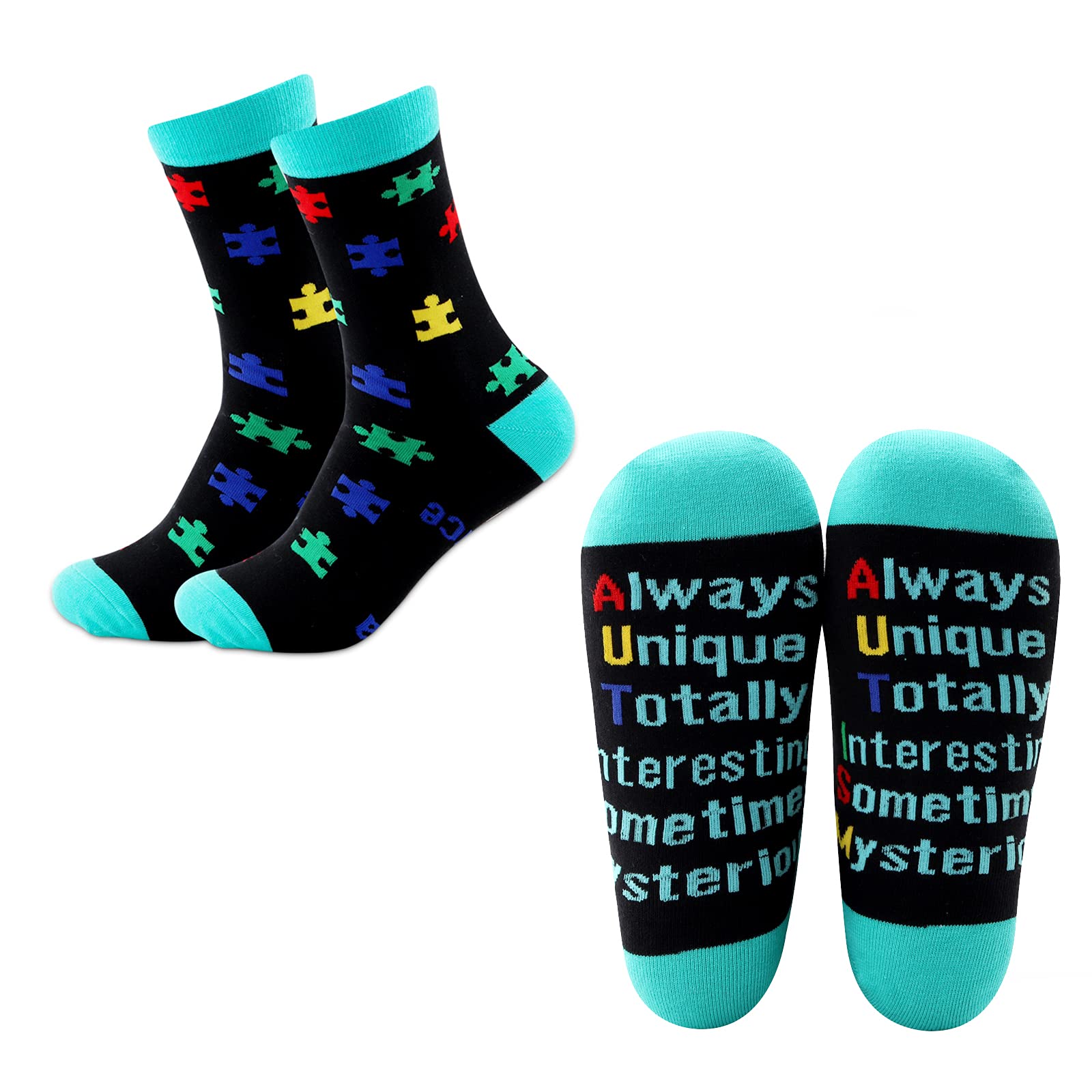 BNQL Autism Awareness Socks Gifts 2 Pairs Autism Puzzle Socks Gifts for Autism Mom Teacher Teen (2 pair Autism socks)