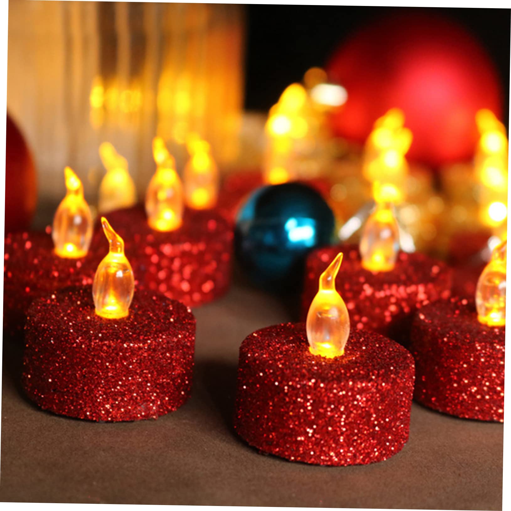 VICASKY 60 Pezzi Candele LED Fiamma con Glitter Decorative per Tè Batteria Eleganti Lampade da Notte per Romantiche e