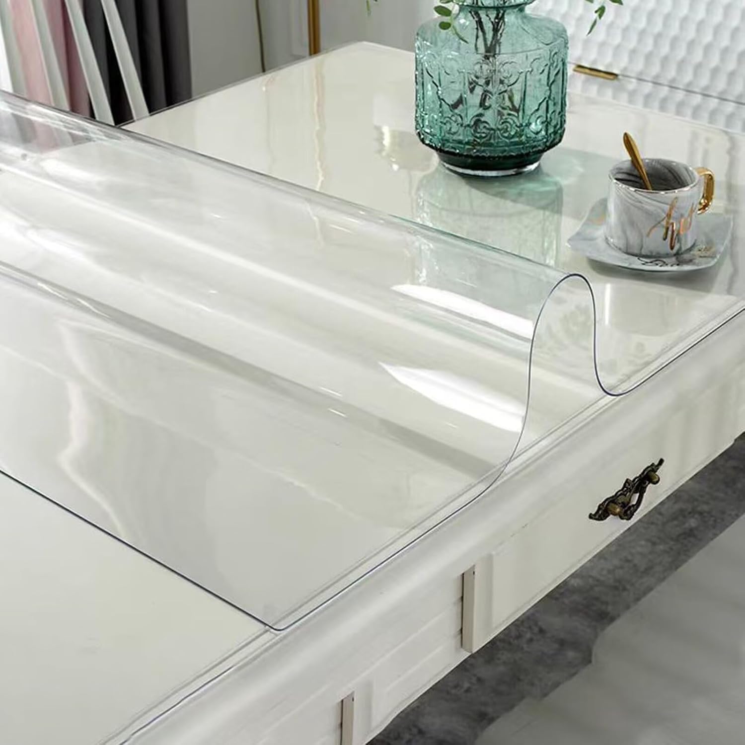 20x32in Clear Table Protector, Thick Plastic Table Cover, Waterproof PVC Clear Table Cover Protector, Desk Protector Mat, Writing Desk Pad for Desktop, Coffee & Dining Room Table