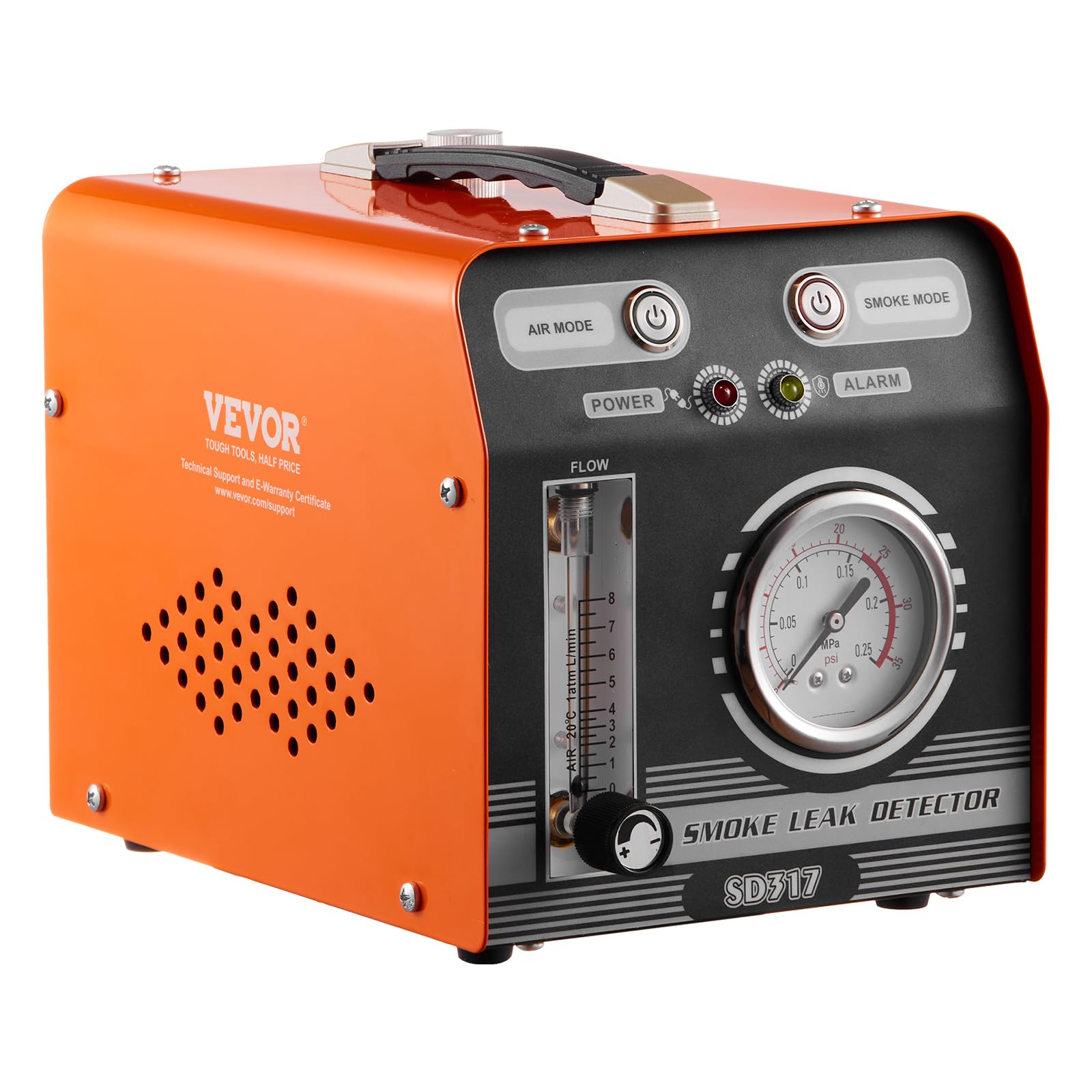 VEVOR Detector de Fugas de Humo para Automóviles, con Bomba de Aire Incorporada, Manómetro y Caudalímetro, Modo Dual para Pruebas de Vacío, Combustible y Tuberías, 273 x 176 x 197 mm, 19-23 PSI