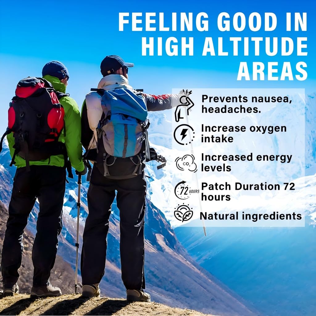 Altitude Sickness Prevention Patches for Mountain Travel and High Elevation Relief, Natural Herbal Patches to Reduce Nausea Dizziness and Fatigue During Hiking 60 Count Skin Friendly